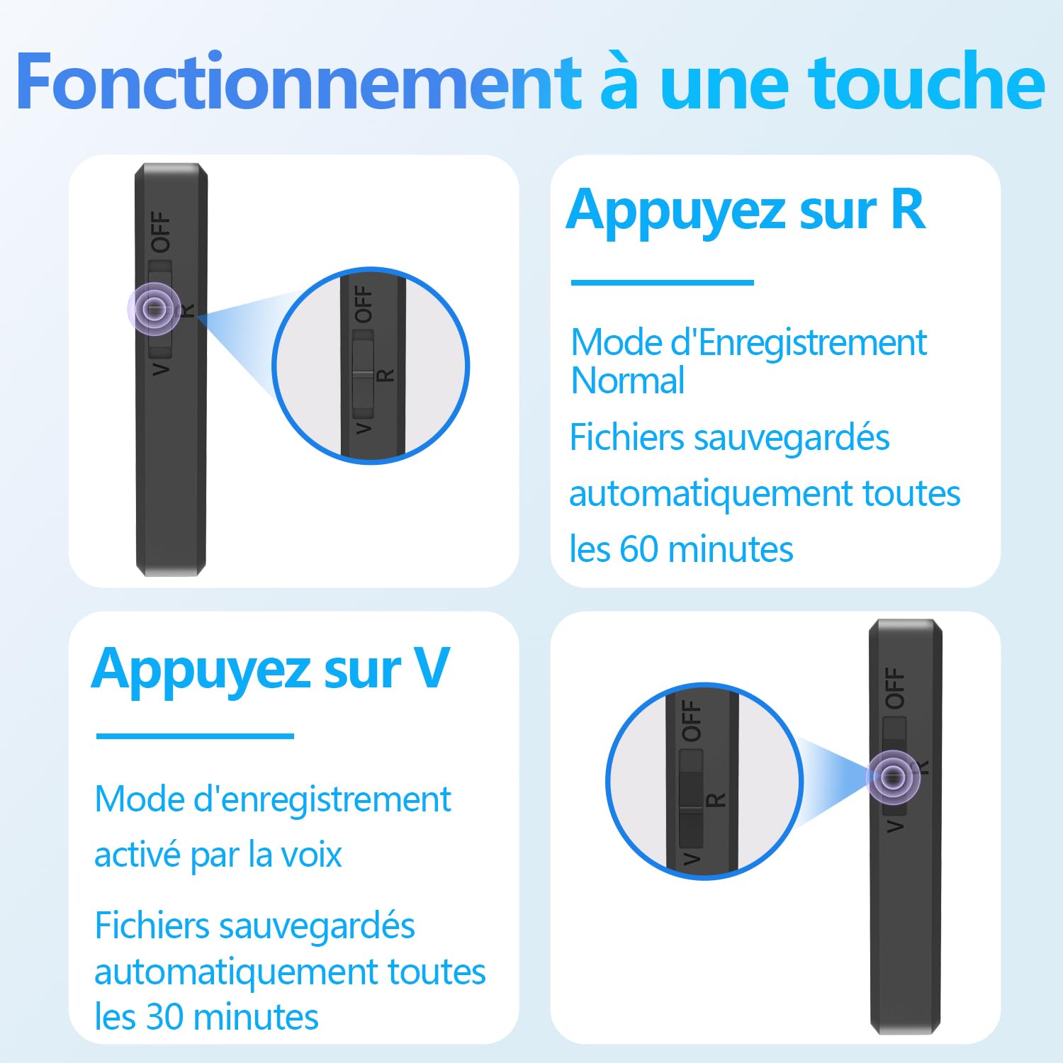 Mini Enregistreur Vocal 64 Go Dictaphone avec Activation Vocale, Écouteurs, Rechargeable USB