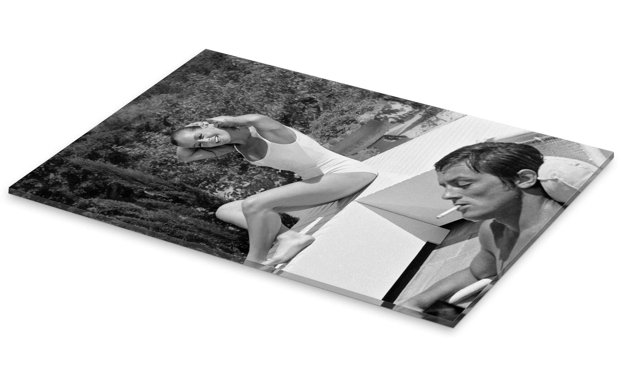 Romy Schneider und Alain Delon, Der Swimmingpool, 1968 Acrylglasbild | 40 x 60 cm Schwarz-Weiß Wandbilder Wanddeko