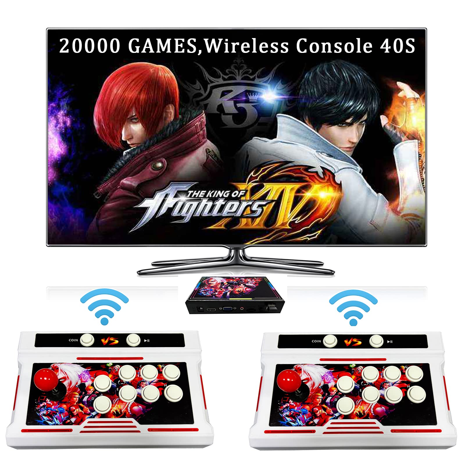 RegiisJoy 20000 in 1 Wireless Arcade Game Console 2.4GHZ Bluetooth Pandora Box 40S for PC Projector 4K TV, 2-4 Players, 1280X720, 3D Games, Search/Hide/Save/Load/Pause Games