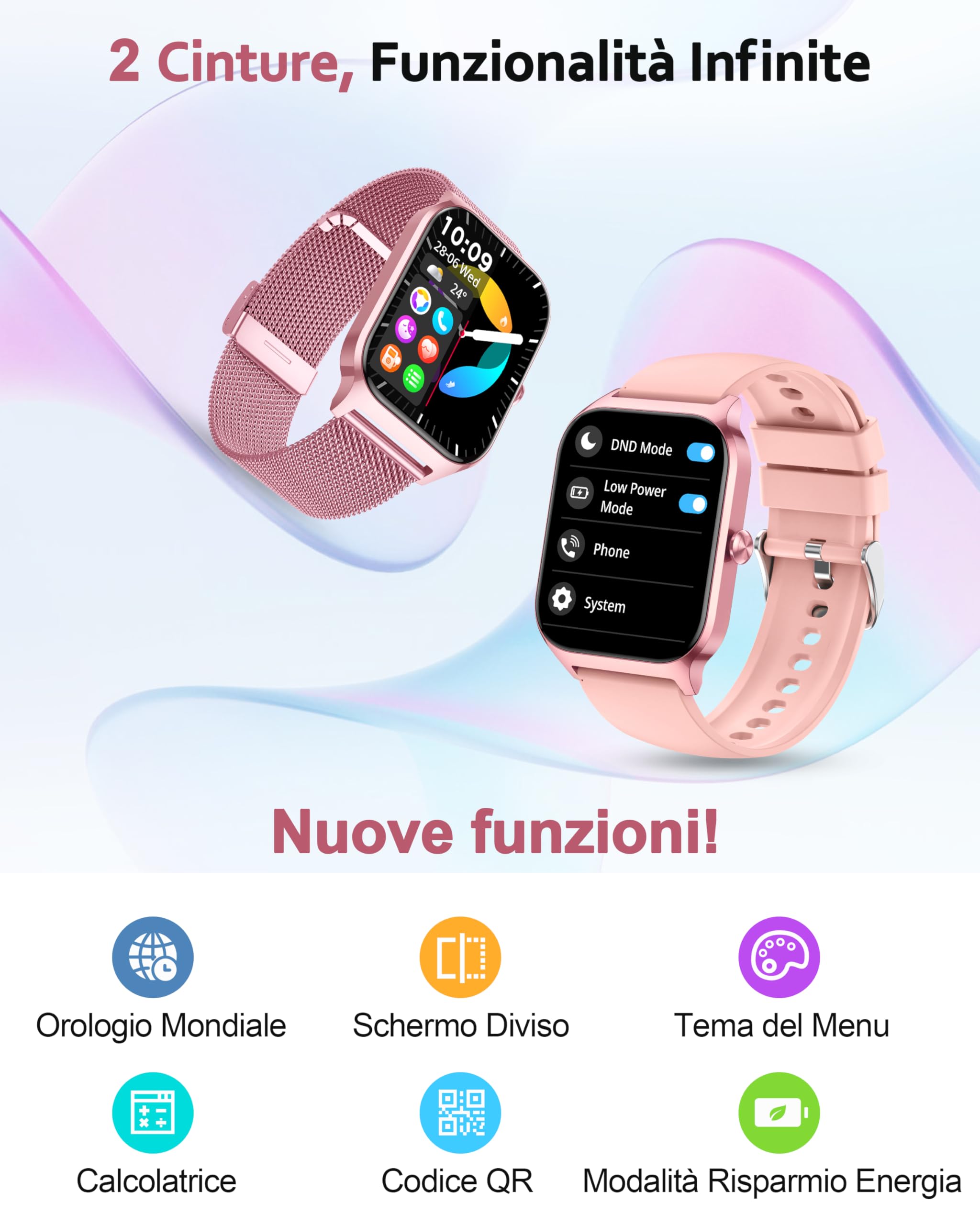Popglory Smartwatch Uomo Donna, 1.85" Orologio Chiamate, Assistente AI, 100+ modalità Sportive Fitness Watch, Frequenza Cardiaca/SpO2/Pressione Sanguigna/Sonno/Stress, Regalo Android iOS (2 Cinturini)