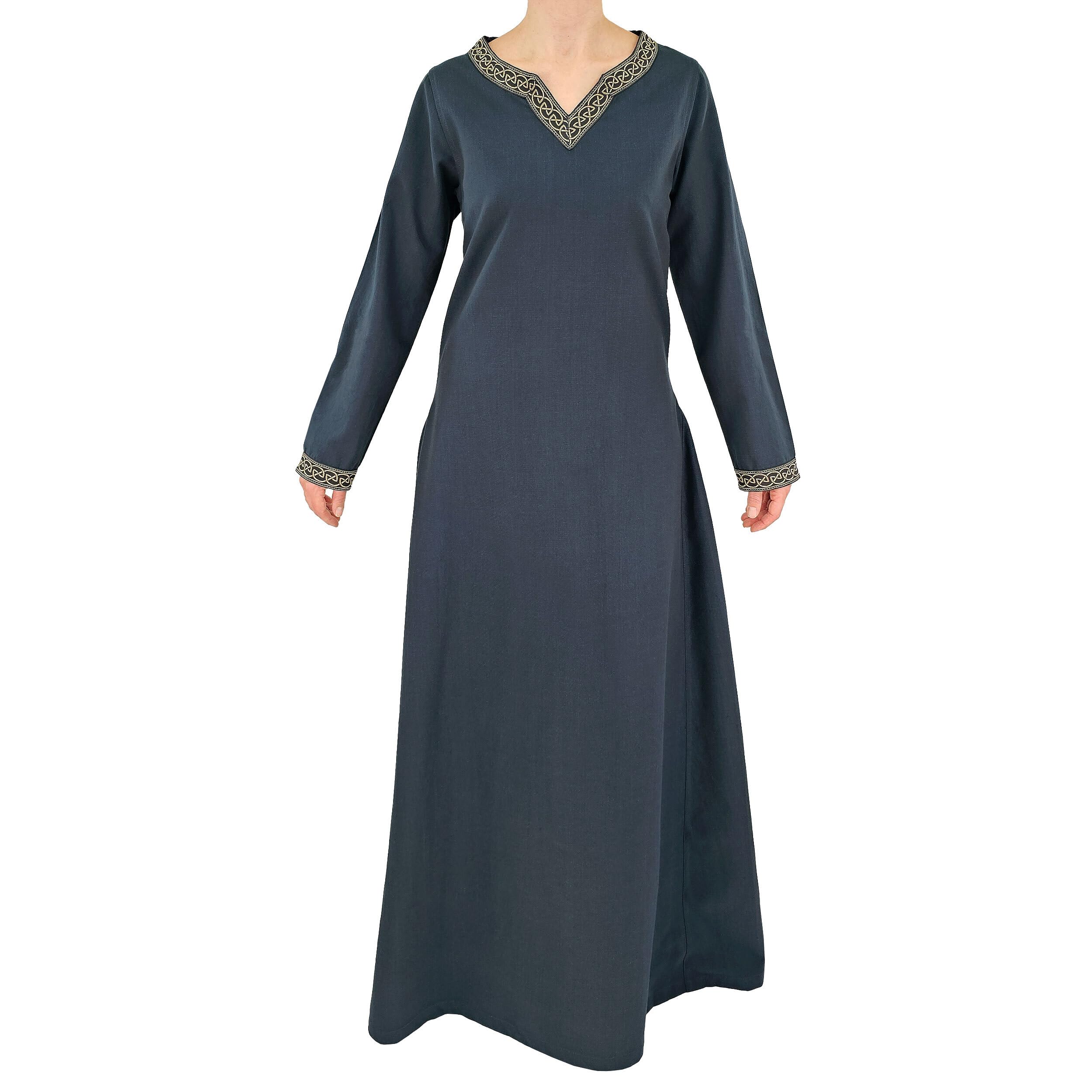 Mittelalter Kleid Langarm, mit Borte Sigyn Baumwolle- Blau, Rot, Grün, Schwarz oder Braun- Mittelalter, LARP, Reenactment