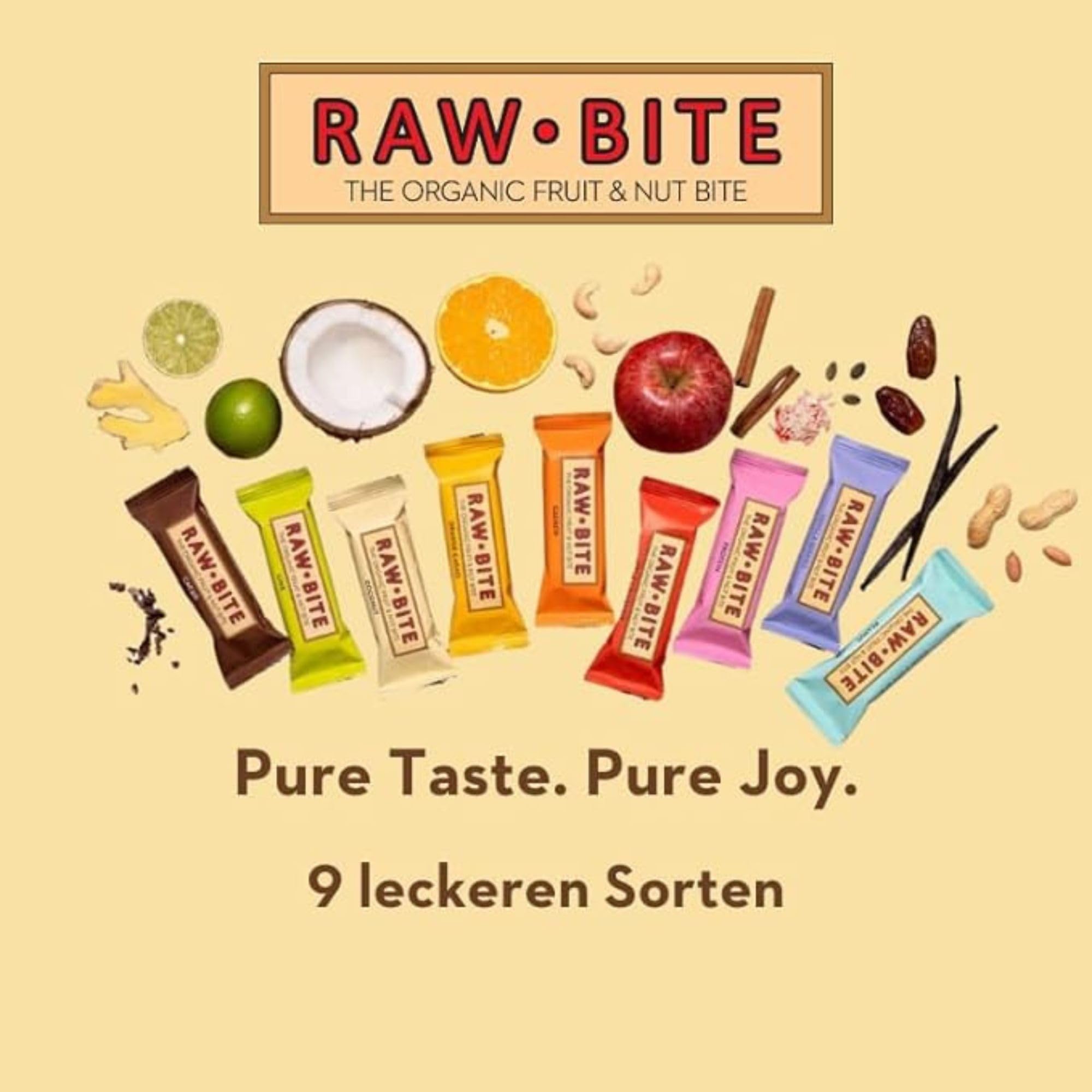 RAWBITE COCONUT in der 12er Box - Vegan, glutenfrei & ohne Zuckerzusatz (enthält von Natur aus Zucker) – Bio Frucht-Nuss-Riegel mit Kokos (12 x 50 g)