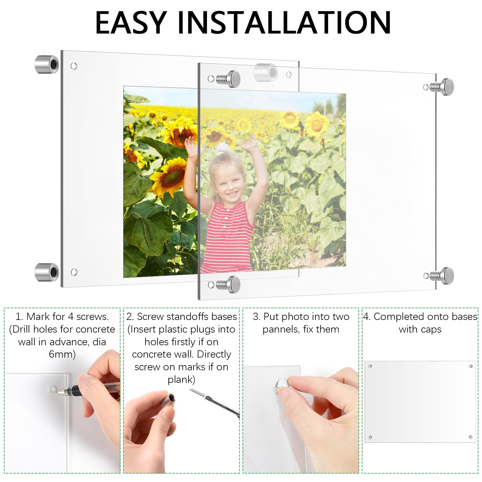 Geetery 4個 11 x 14インチ フローティングフレーム アクリルダブルパネル フローティングフォトフレーム 壁取り付け木 ポスターフレーム フロートタイプ | アクリ屋ドットコム