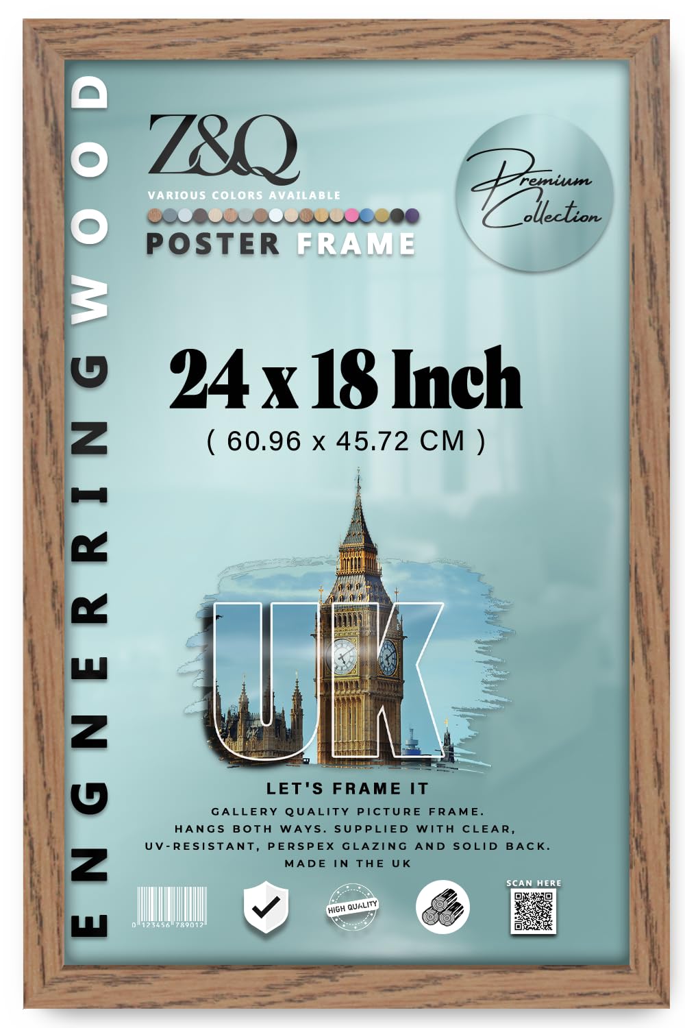 Z&Q - Classic White MDF Wood Finish 24 x 18 Inch Poster/Picture Frame | Great for Posters (60.96 x 45.72 CM) Wall Décor [ Dark Oak ]