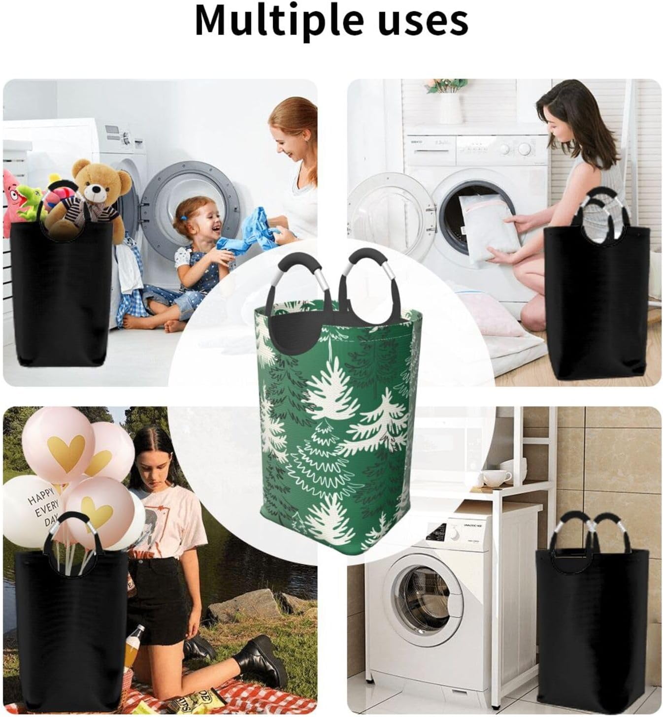 Christmas Laundry Basket Organizer Collapsible Tall Laundry Hamper Nursery Storage Baskets Bin with Handles for Toy Organizer Clothes Bathroom Travel
