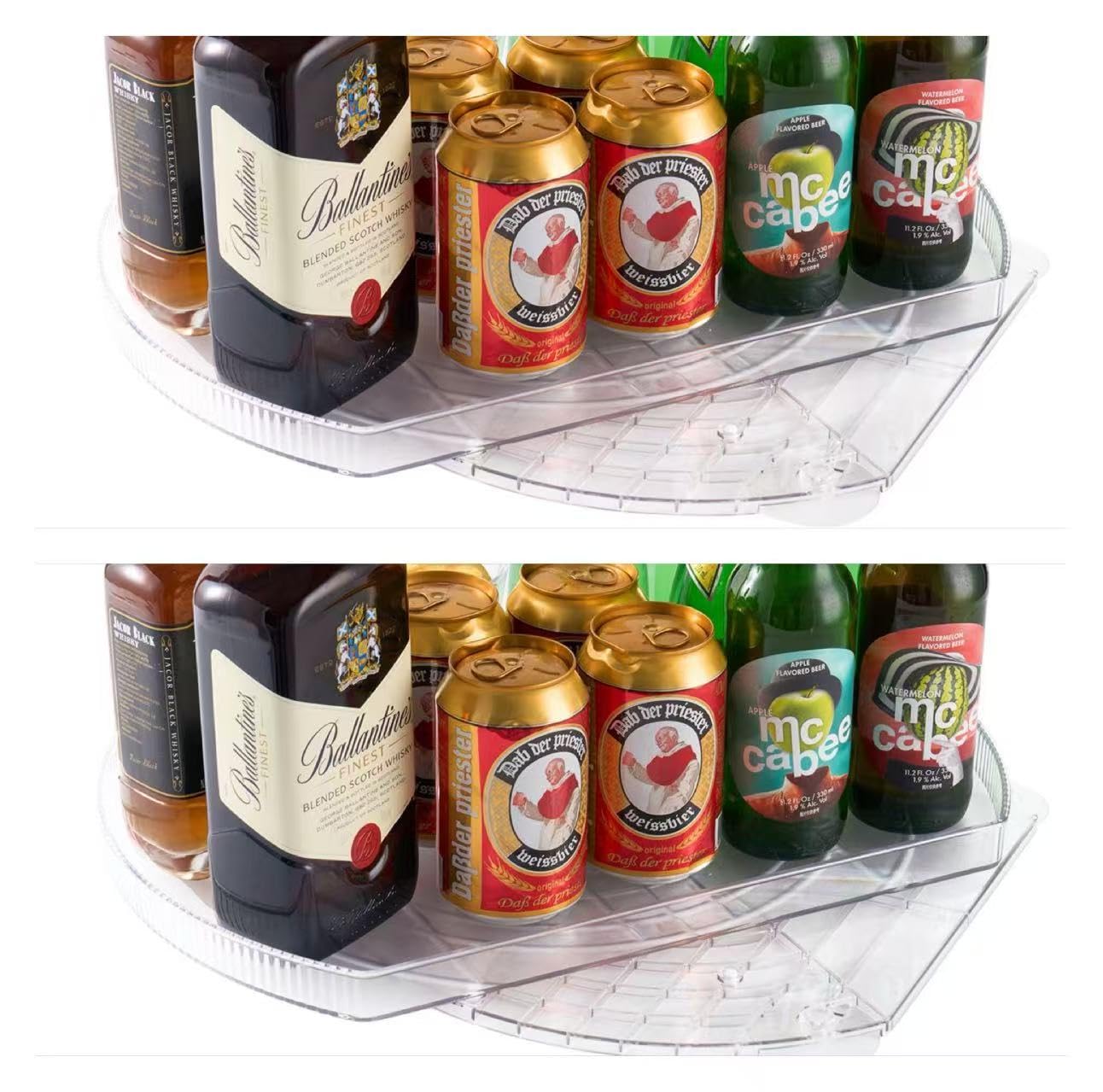 Rocwing Transparent Clear Lazy Susan Rotating Turntable Organizer For Cabinet, Fridge And Storage Spaces, Rectangular Design, Suction Cup Stability (2 In A Pack)