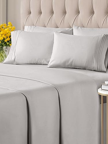 CGK Unlimited - Juego de sábanas para cama de matrimonio sábanas blancas sábana bajera 4 fundas de almohada bolsillos muy profundos de microfibra CGK Unlimited - Juego de sábanas para cama de matrimonio sábanas blancas sábana bajera 4 fundas de almohada bolsillos muy profundos de microfibra