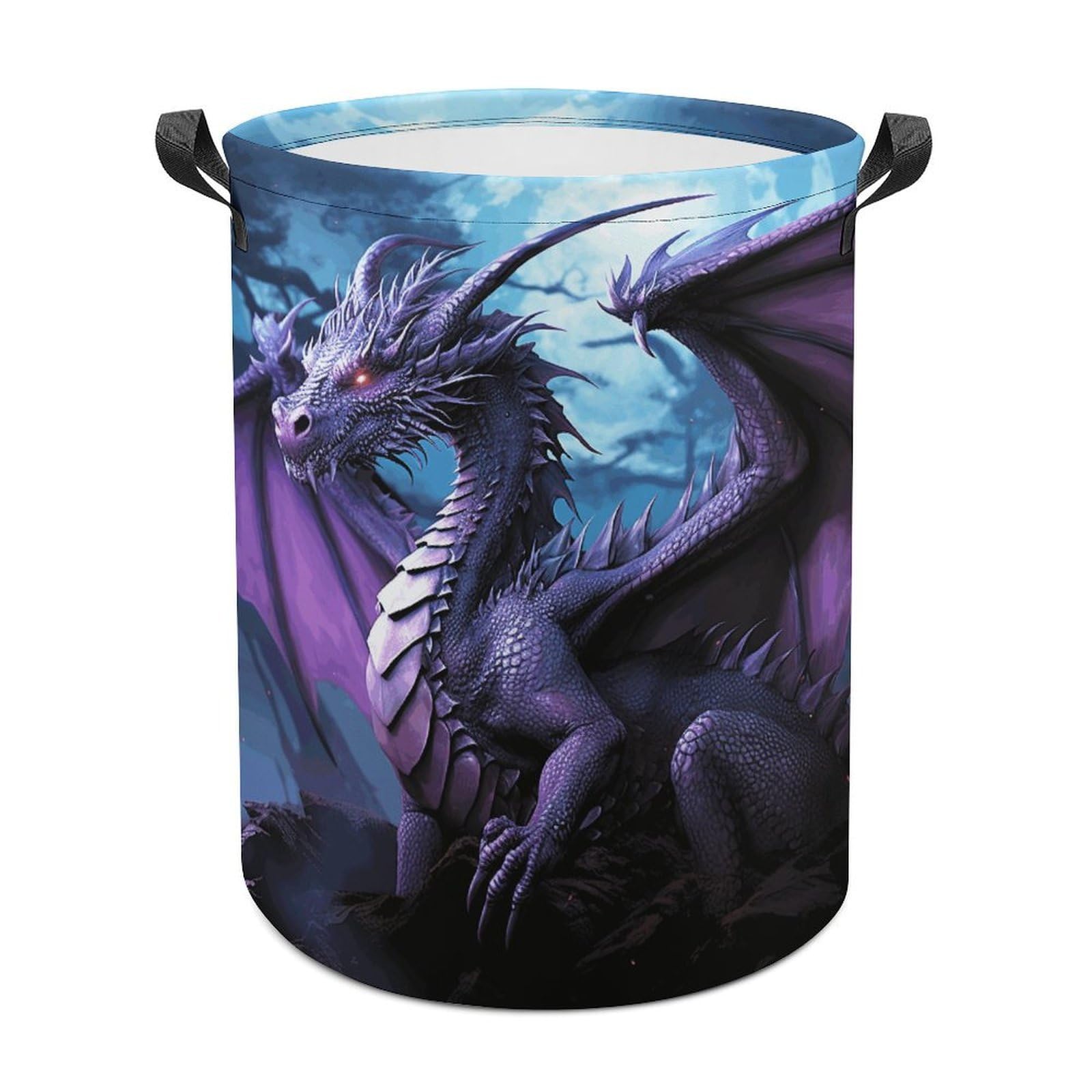 Purple Dragon Purple Moon Laundry Basket Large Foldable Laundry Hamper Waterproof Clothes Hamper with Handles Durable Dirty Clothes Storage Bucket for Bedroom Bathroom Laundry Room