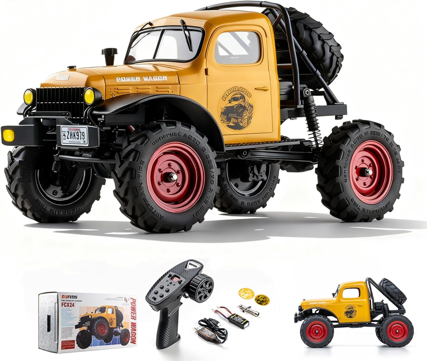 BEEZRC FMS 1/24 RC Crawler FCX24 Power Wagon RTR, 4WD Off-Road Mini Rock Crawler Remote Control Car, 2.4GHz Hobby Grade Electric RC Truck, Hobby rc Crawlers for Adults (Yellow)