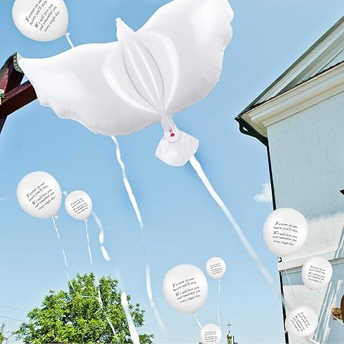 Miniatura 6 de Skylety Juego de 40 globos funerarios, 10 globos de paloma de la paz, globos conmemorativos blancos y 30 globos funerarios blancos para liberar para