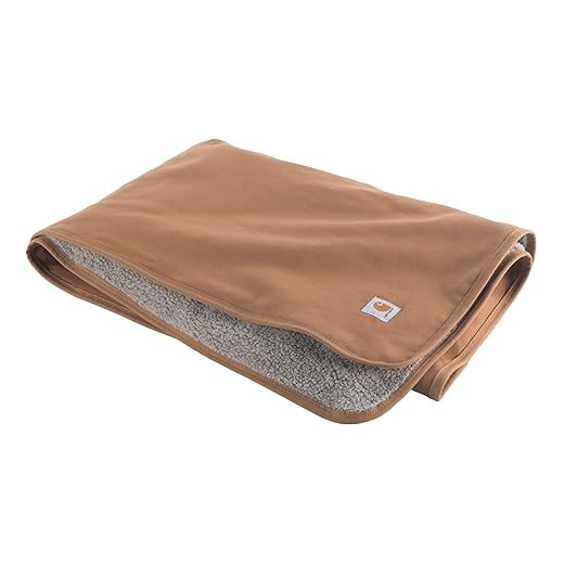 Carhartt Firm Duck Sherpa-Lined Throw Blanket, Reversible Pet Blanket With Water Repellent Coating, Carhartt Brown
