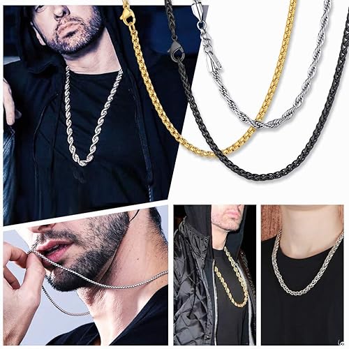 Miniatura 2 de U7 Figaro Chain, Twisted Rope Chain, Men Stainless Steel Necklace,3mm,5mm,6mm,9mm 18K Gold Plated Chains Necklaces for Boys & Women 16"-30"