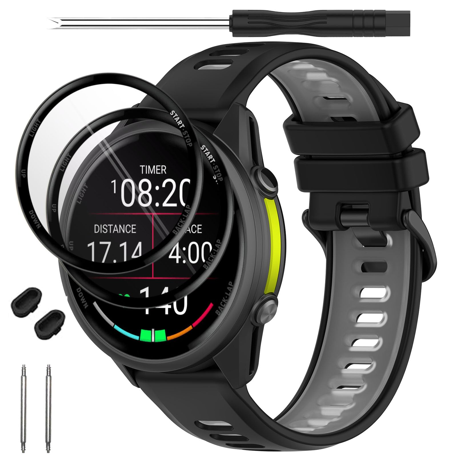 TopPerfekt Watch Straps Compatible with Garmin Forerunner 970, Soft Silicone Replacement Band Wristbands Fit for Garmin Forerunner 965/955/Descent G1 Smartwatch for Women Men Black - Grey