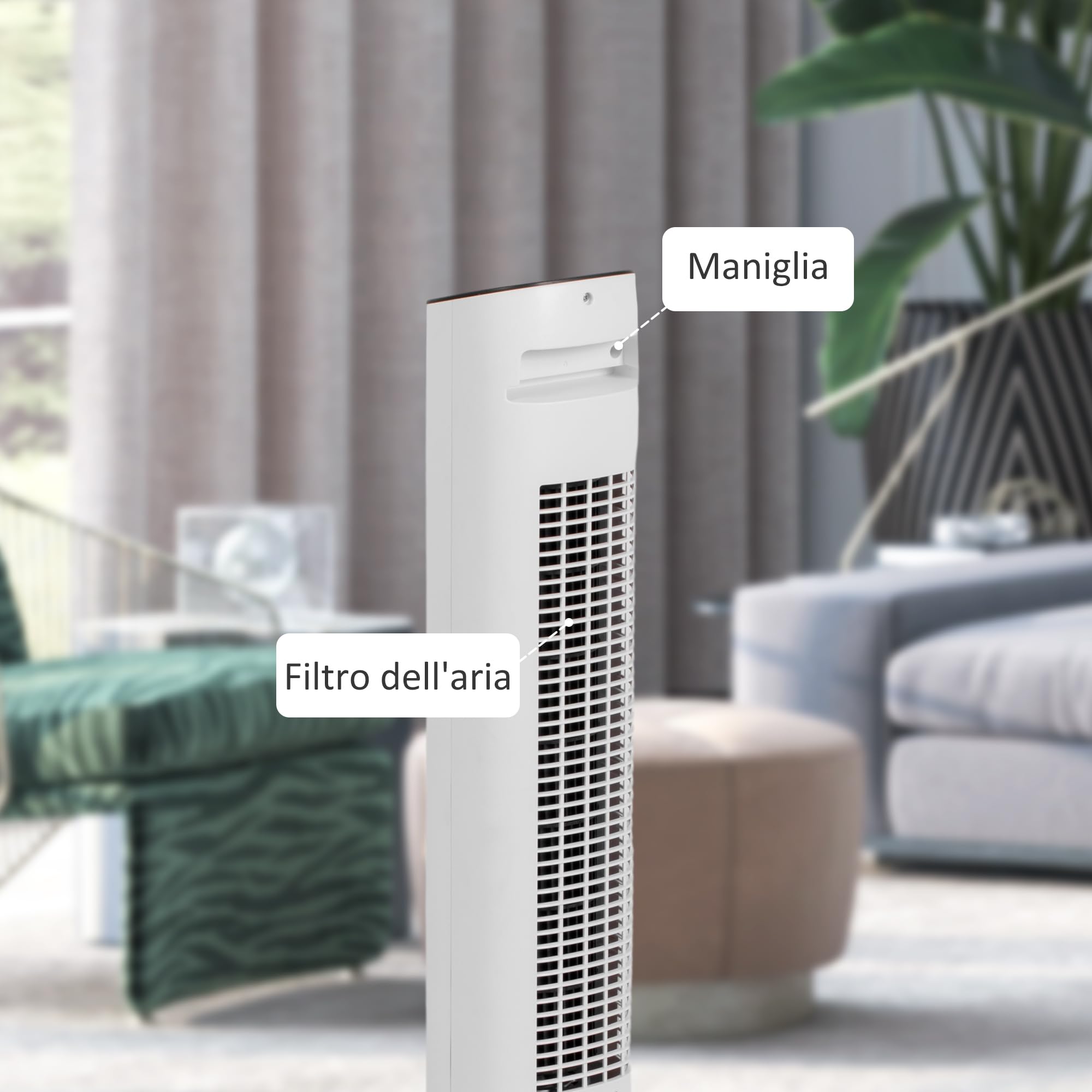 HOMCOM Ventilatore a Torre con Telecomando e 3 Velocità, Ventilatore a Colonna con Timer 15 Ore, Oscillazione e Modalità Silenzioso, Bianco