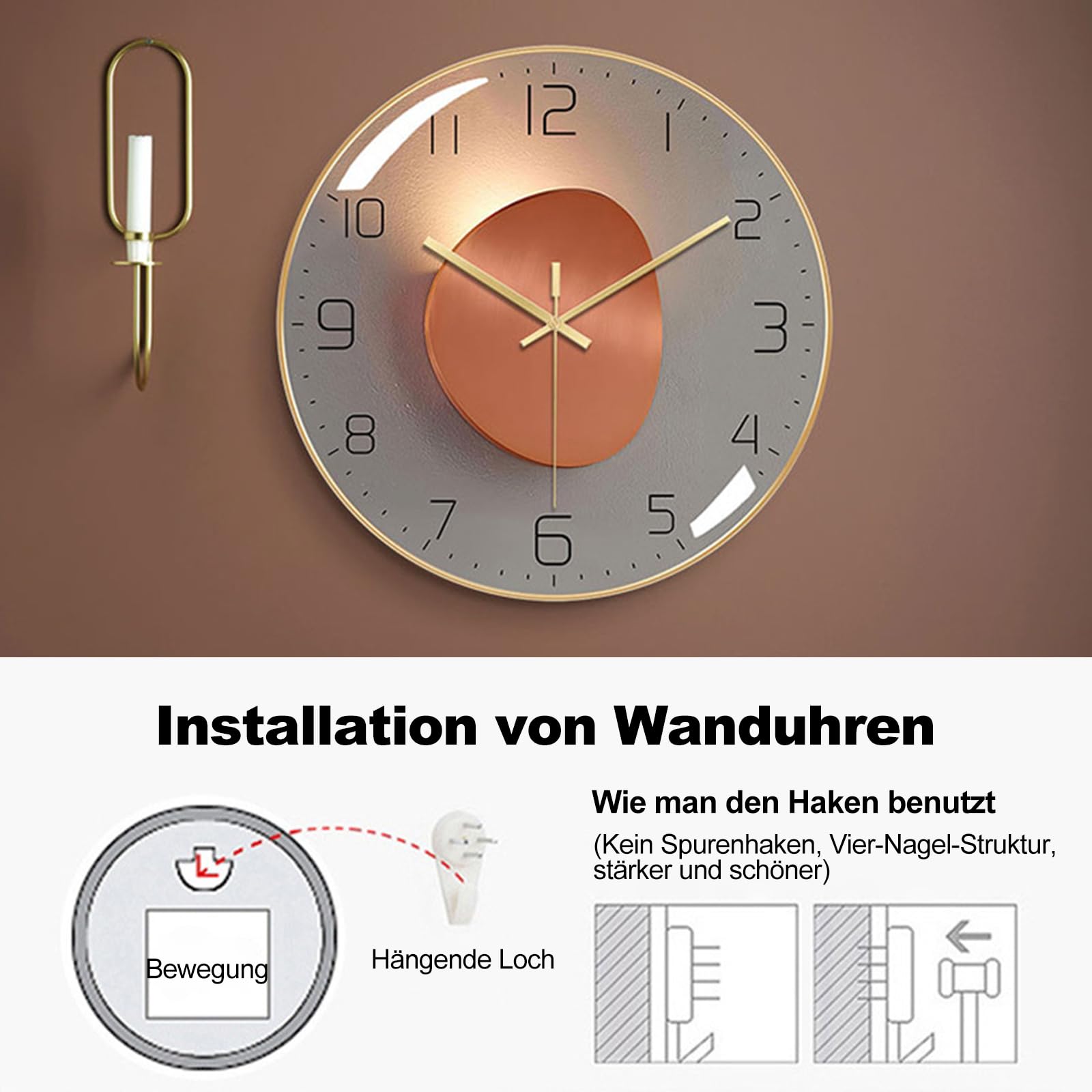 ErgoCar Stille, moderne Art-Deco-Uhr aus Metall für Büro, Schlafzimmer, Arbeits- und Wohnzimmer