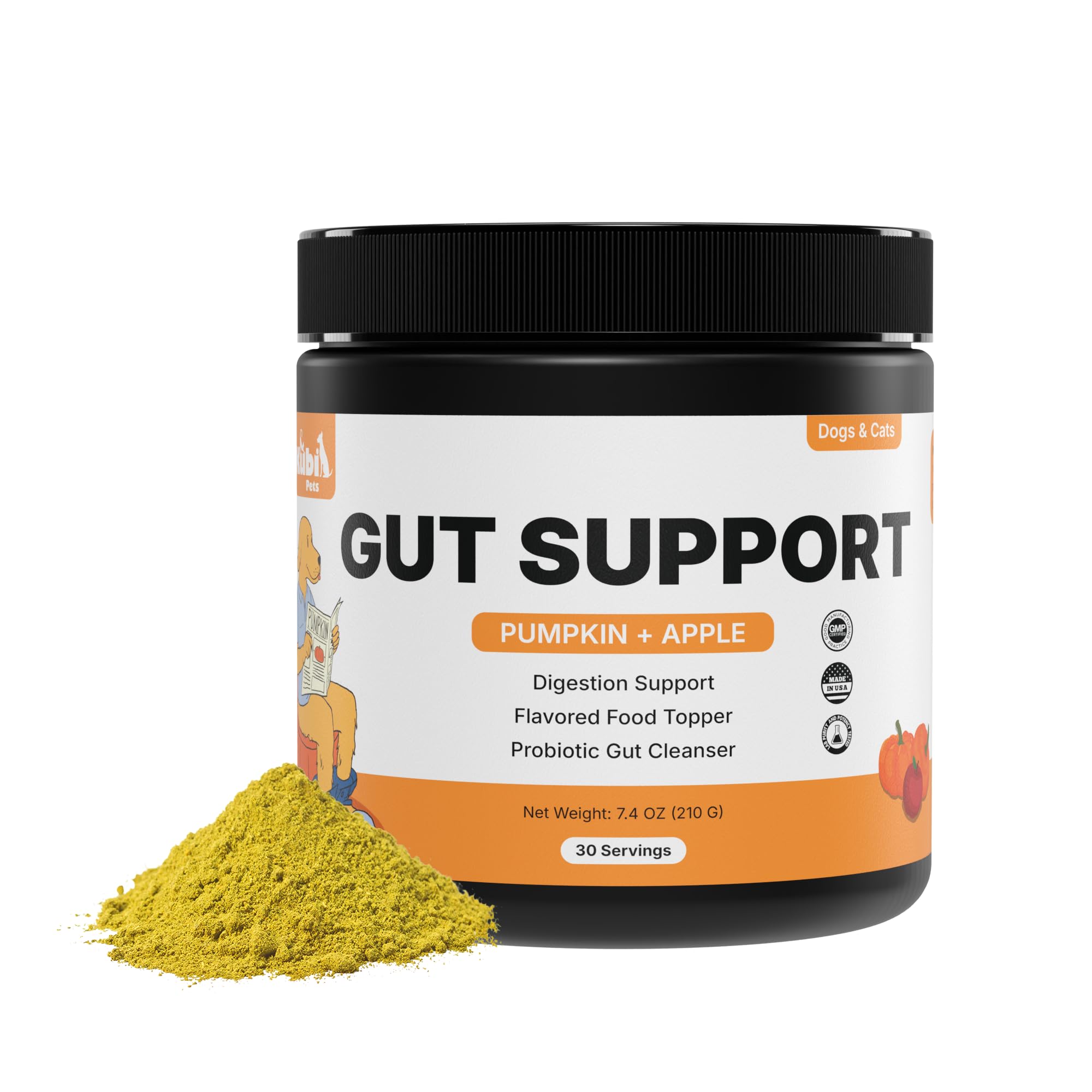 Pumpkin Gut Support for Dogs – Digestive Health Supplement with Natural Fiber & Probiotics, 30 Servings | Kubi Pets (30)