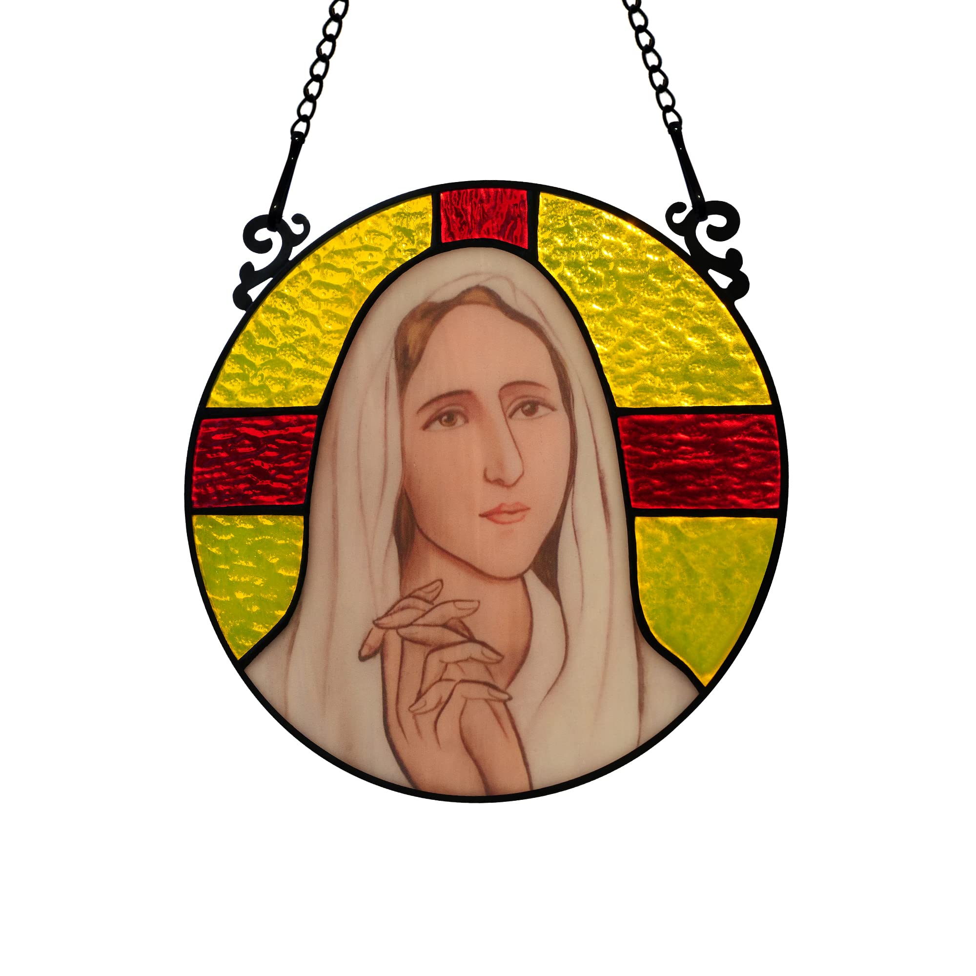 Attrape-soleil Vitrail Vierge à L'enfant – Décoration Murale En Verre Teinté, 15x15 Cm, Coffret Cadeau