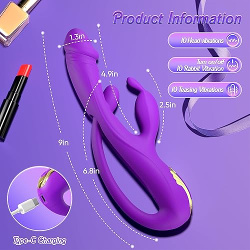 Miniatura 7 de Juguetes sexuales vibrador para mujeres – vibrador de punto G conejo consolador de 3 en 1 con 10 modos de vibración y tapón anal removible,