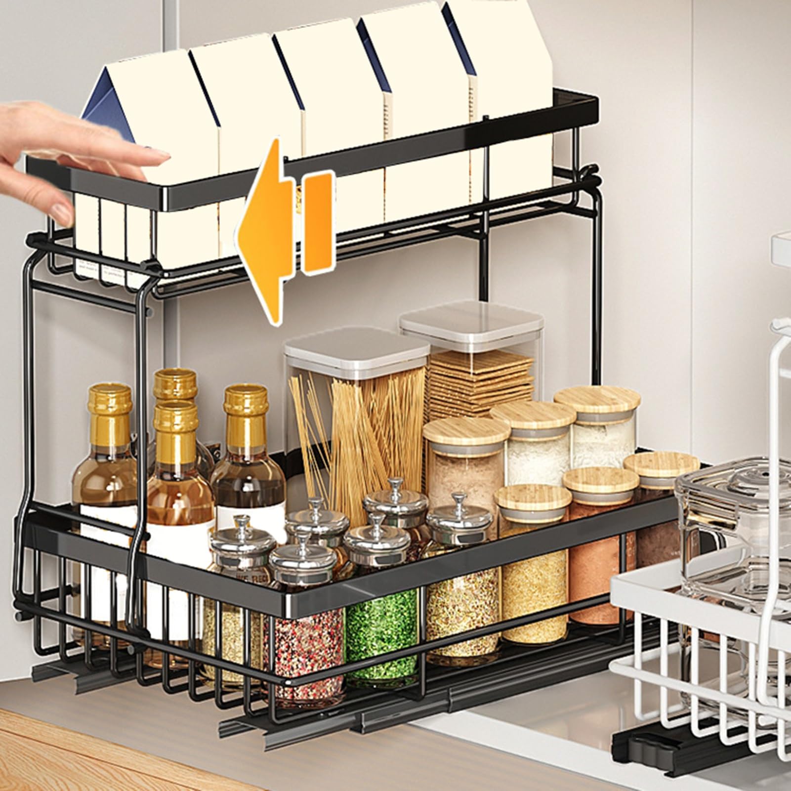 Spülschrank Organizer Unter dem Schiebeschrank, Korb-Organizer, Schublade, Mehrzweck-Aufbewahrung unter der Spüle für Badezimmer, Küche, Schreibtisch(Color:White)