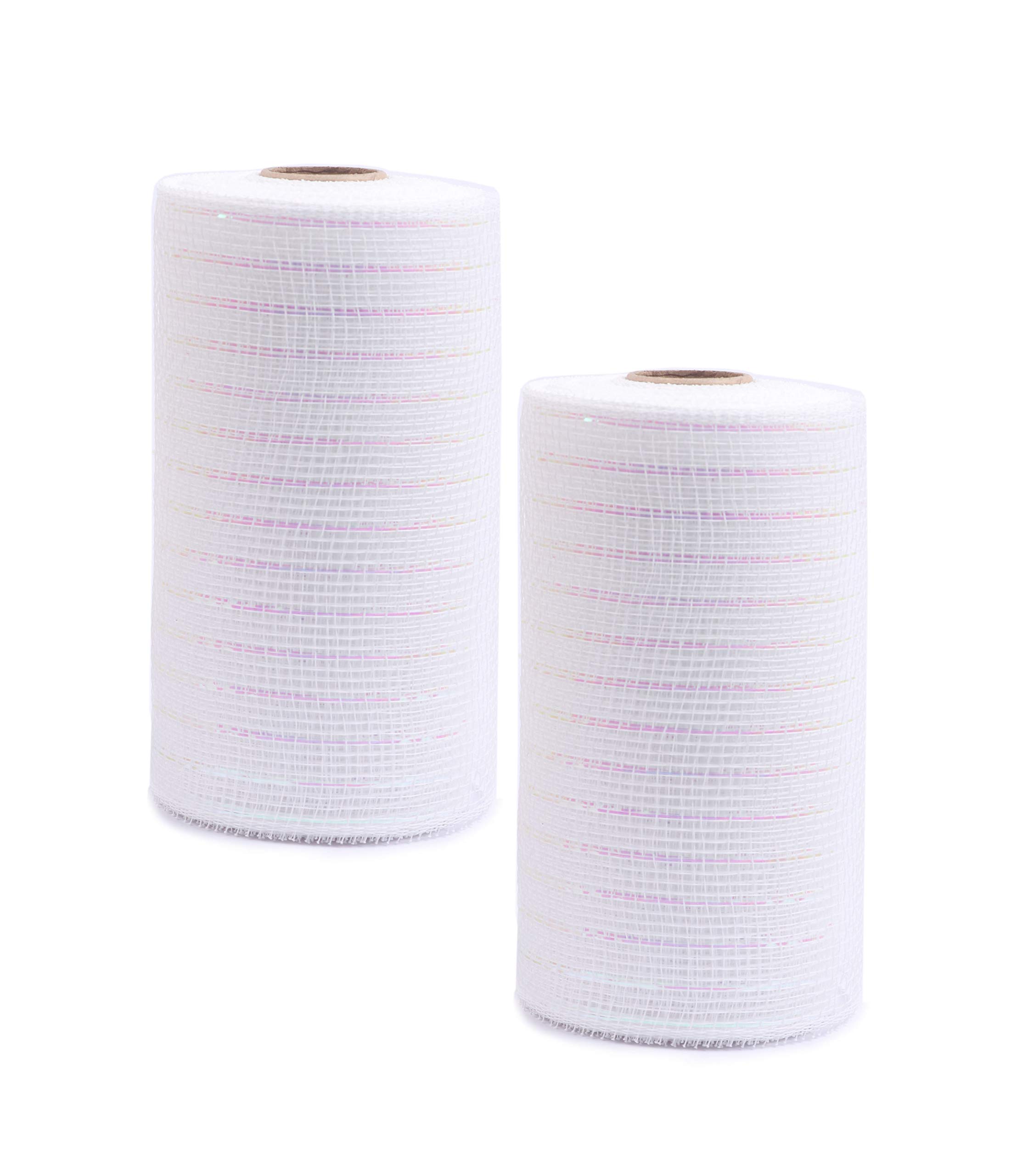 YYCRAFT2 Pack 6 Inch Metallic Poly Mesh Ribbon (Total 20 Yards,White)