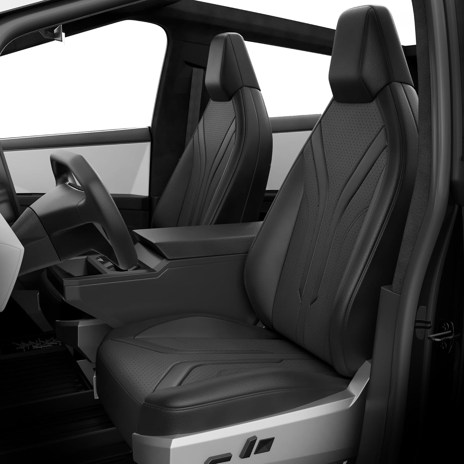Seat Covers for Tesla Cybertruck 2025 2024, PU Leather Full Set with Armrest Cover - Front Rear Seat Covers Full Edge Protection, Black Full Set Black