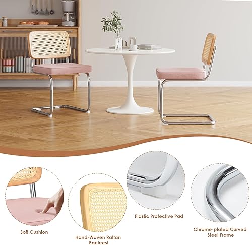 Miniatura 5 de Farini Juego de 2 sillas de cocina y comedor, sillas modernas de mediados de siglo, respaldo de malla sin brazos, sillas de ratán para el comedor