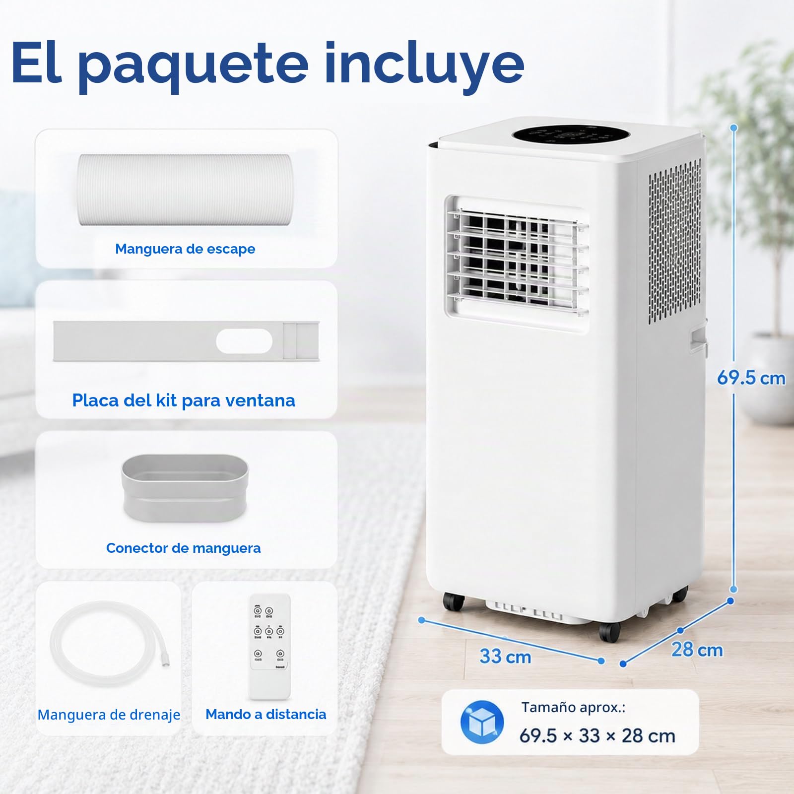 Pingüino Aire Acondicionado Portátil 4 en 1 | 13000 BTU | Climatizador y Deshumidificador, Modo Sleep, Mando a Distancia | Incluye it de Ventana 4000W
