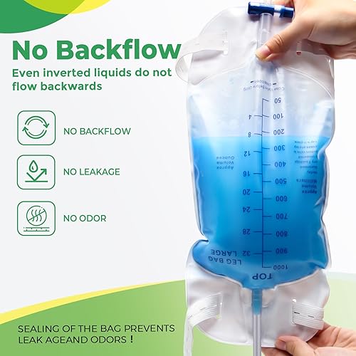 Miniatura 4 de Foley - Bolsas de catéter para piernas para hombres con 6 unidades, bolsas de catéter de 33.8 fl oz para hombres, bolsas de orina para diseño de