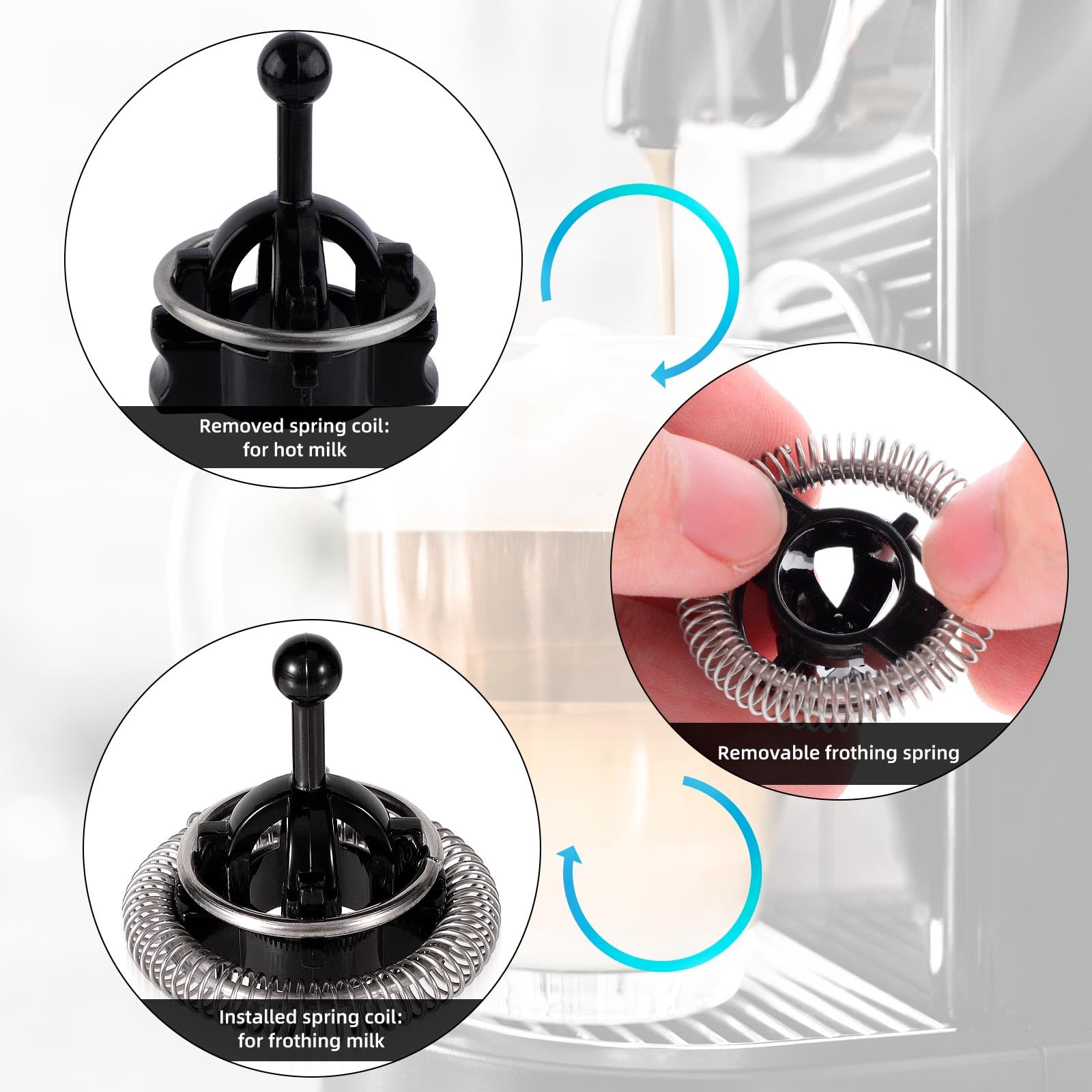 3 Piezas Repuesto Espumador de Leche para Nespresso Aeroccino 3/4/Plus, Incluye Resorte Batidor Agitador de Acero Inoxidable y Tapa Sellado Accesorios para Cafeteras