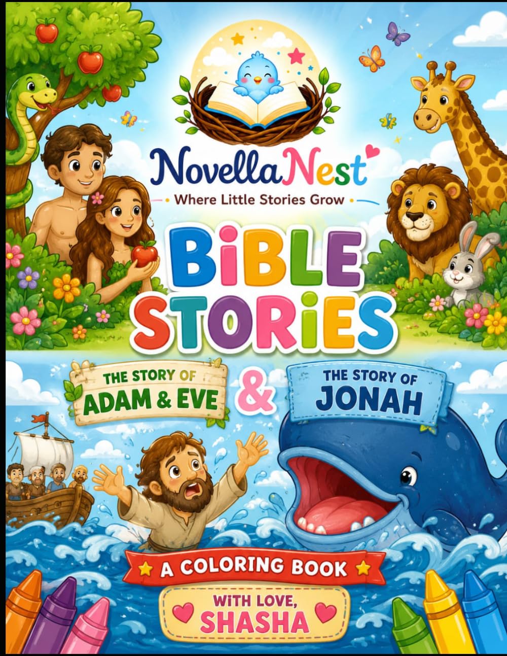 Bible Stories Coloring Book for Kids: Adam and Eve & Jonah: Inspiring Bible Story Coloring Fun for Kids