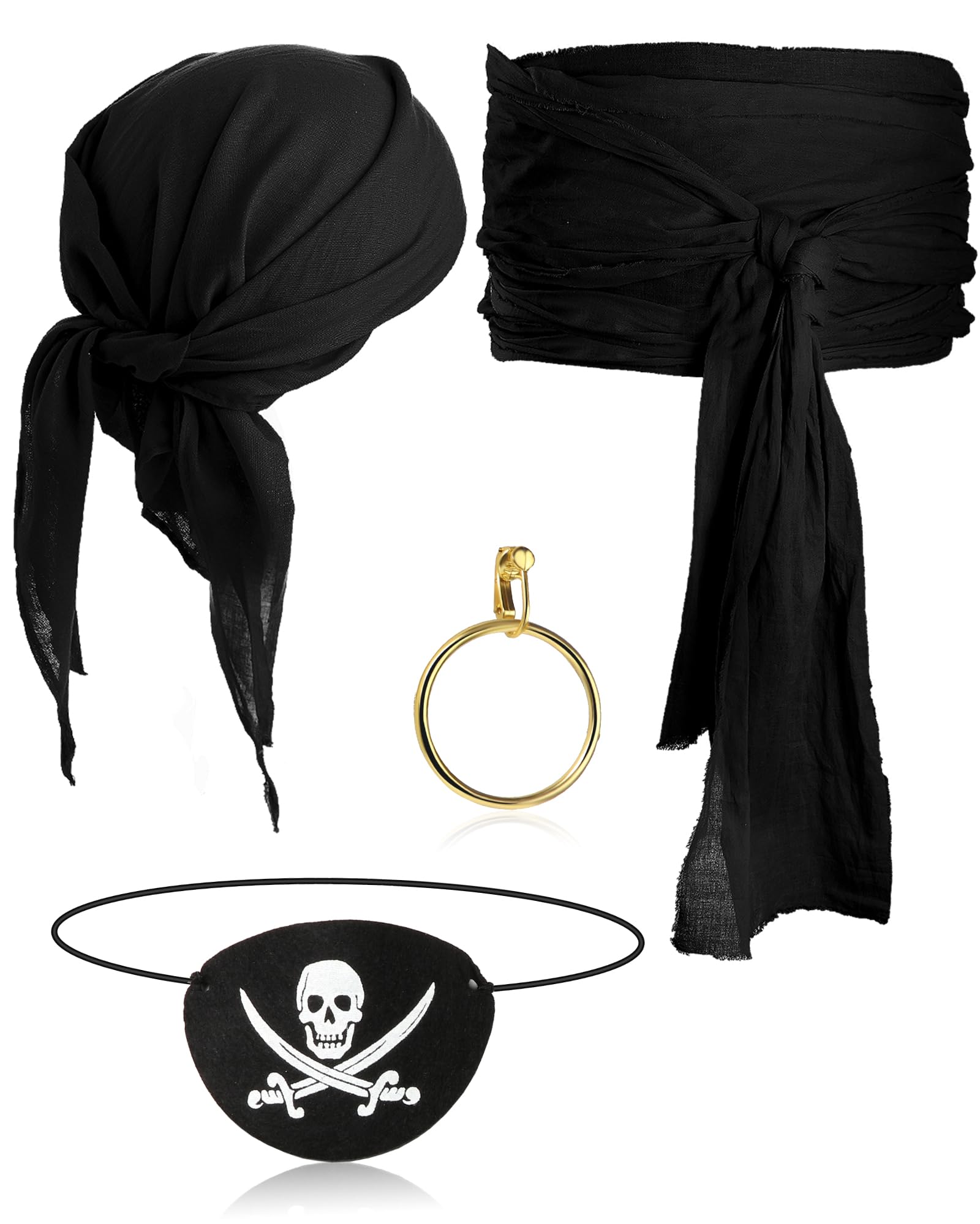 5 Pcs Halloween Captain Pirate Costume Accessories Set Pirate Eye Patch Large Sash Headband Necklace Earring for Women Men
