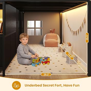 ADORNEVE Low Loft Bed Twin Size with Stairs,7 Drawers, Bookcase and LED Lights, Metal Kids Loft Bed with 14 H Safety Guardrail,Inclined Ladder and Play Curtain, Under-Bed Play Space, Black