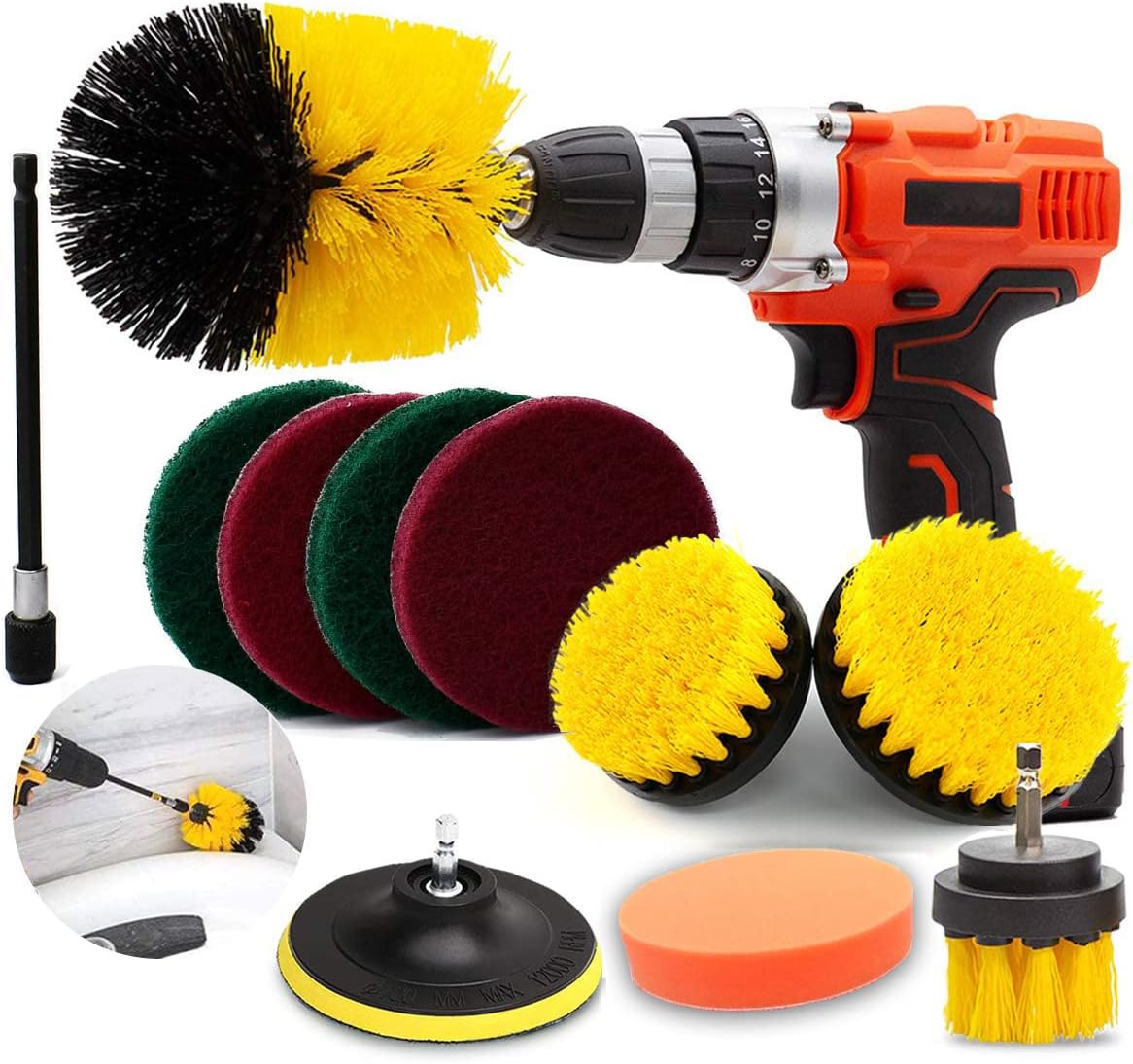 BUZOOLA Drill Brush Attachments Set with Extend Long Attachment,All Purpose Power