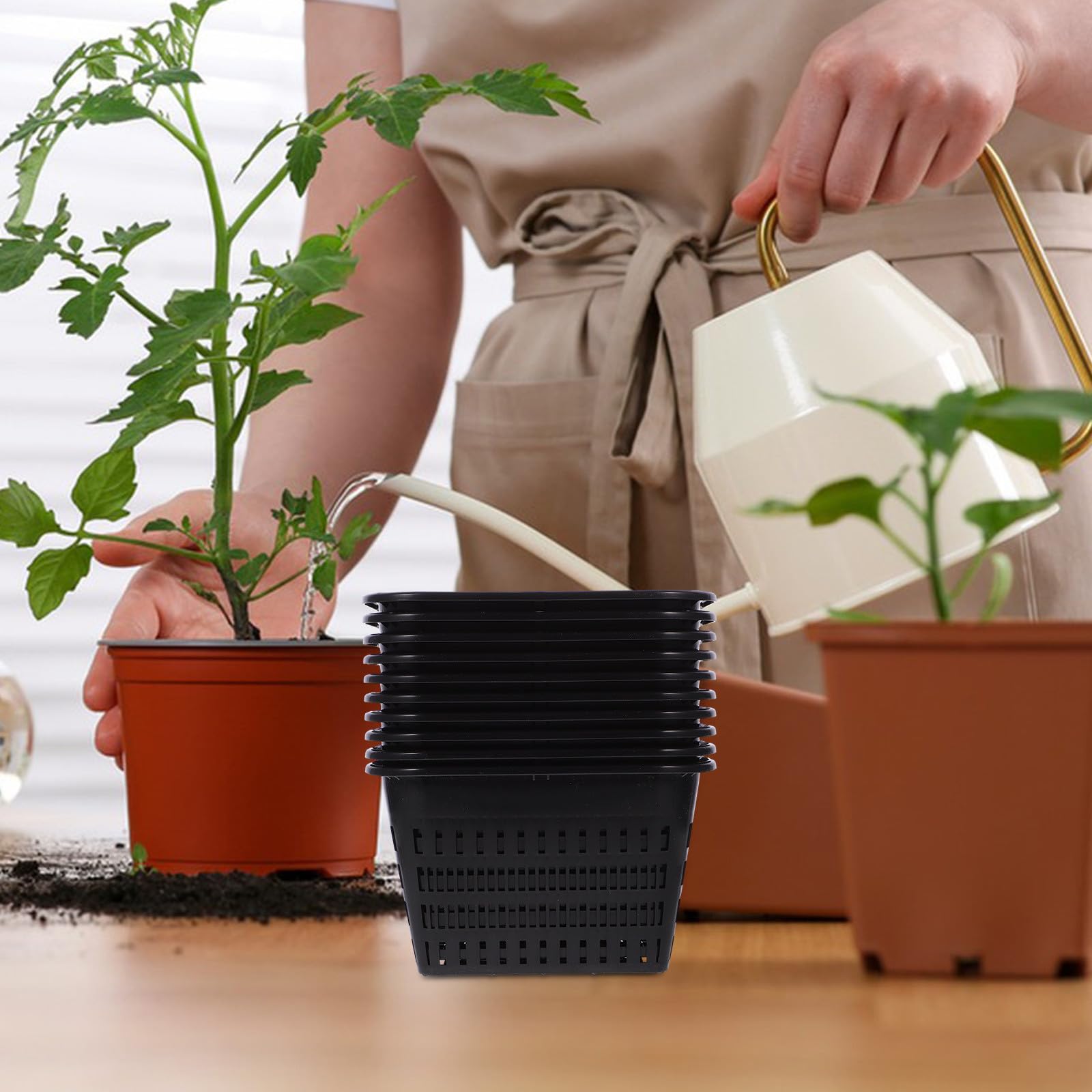 Gadpiparty 10 Pièces Pot à Orchidées en Plastique Noir Contrôle des Racines, sans Bavures, Plantation Rempotage des Plantes D'intérieur et D'extérieur