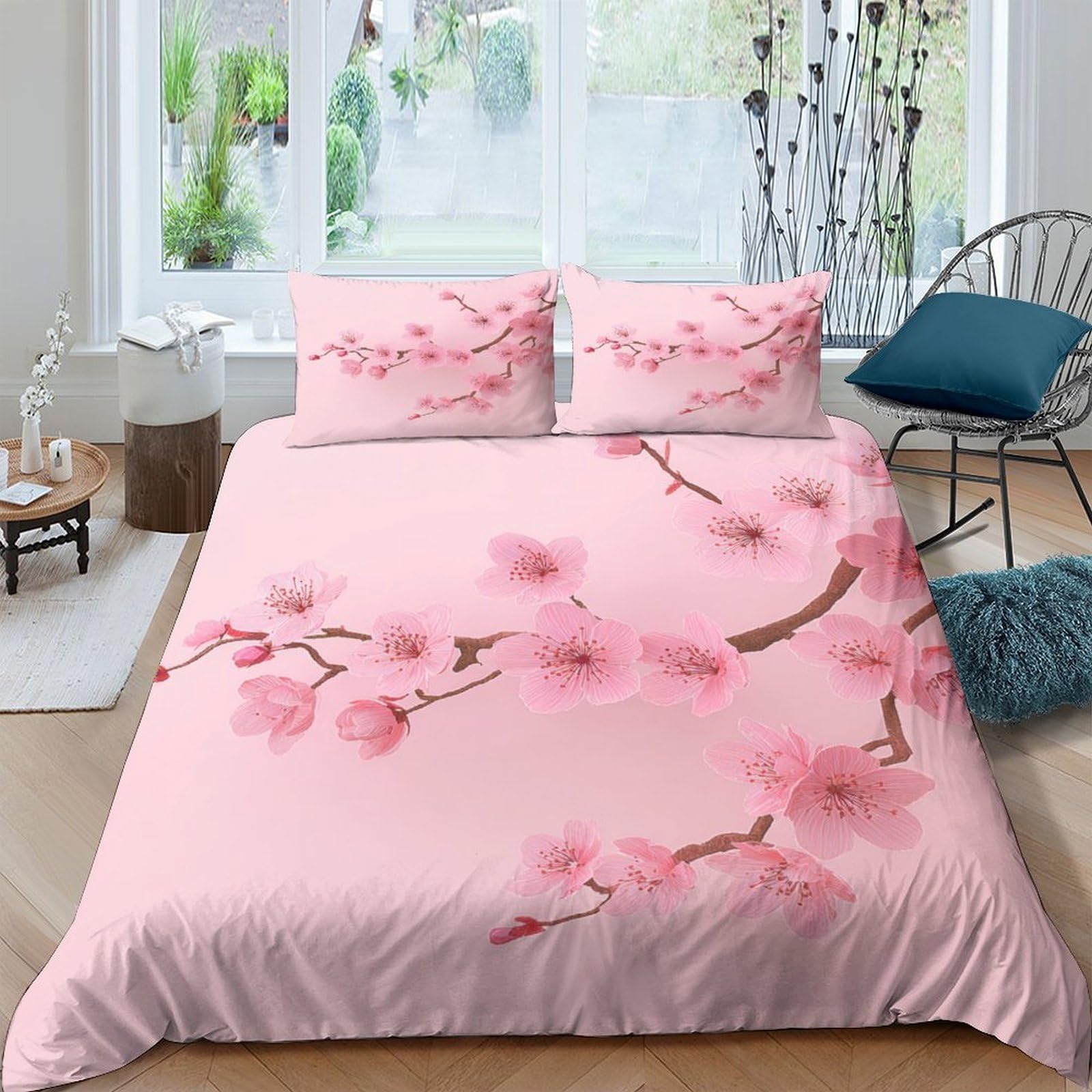 Ctjqhvkz Style-4 3D Printed Cherry Blossom Fitted Sheet Microfiber Pink Floral Bed Cover Non-Slip Easy Care For Bedroom Guest Room Single（135X200cm）