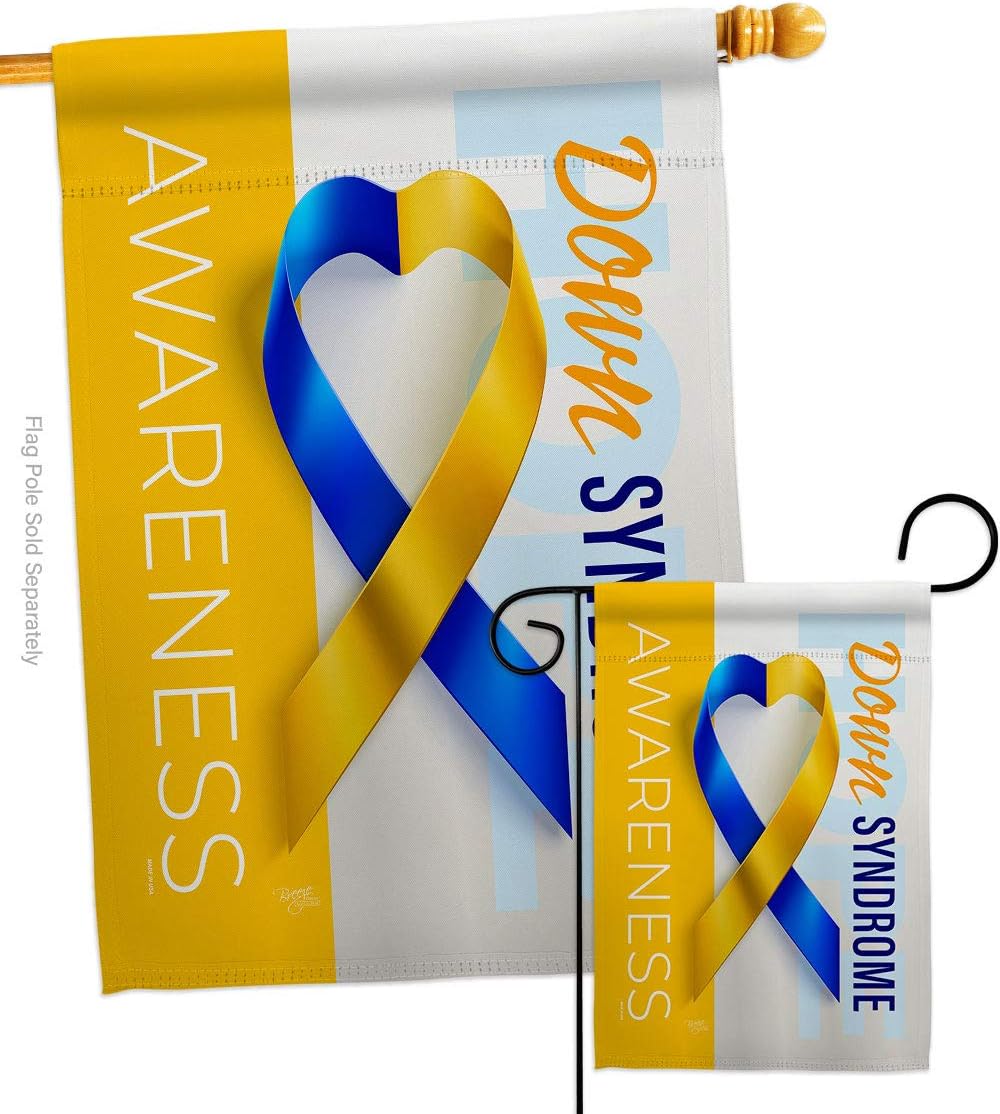 Breeze Decor Down Syndrome Awareness House Flag Set Support Inspirational Survivor Ribbon Prevention Cancer Autism Breast BLM Wall Art Banner Small Garden Yard Gift Home Decoration, Made in USA