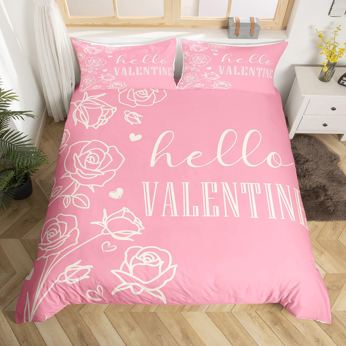 Housse de couette roses déco de chambre fille pour lit simple chaleureux