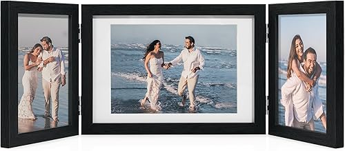 Afuly 3 portarretratos de 5 x 7, 4 x 6, color negro, collage con bisagras, plegable, triple marcos de fotos, decoración del hogar para escritorio,