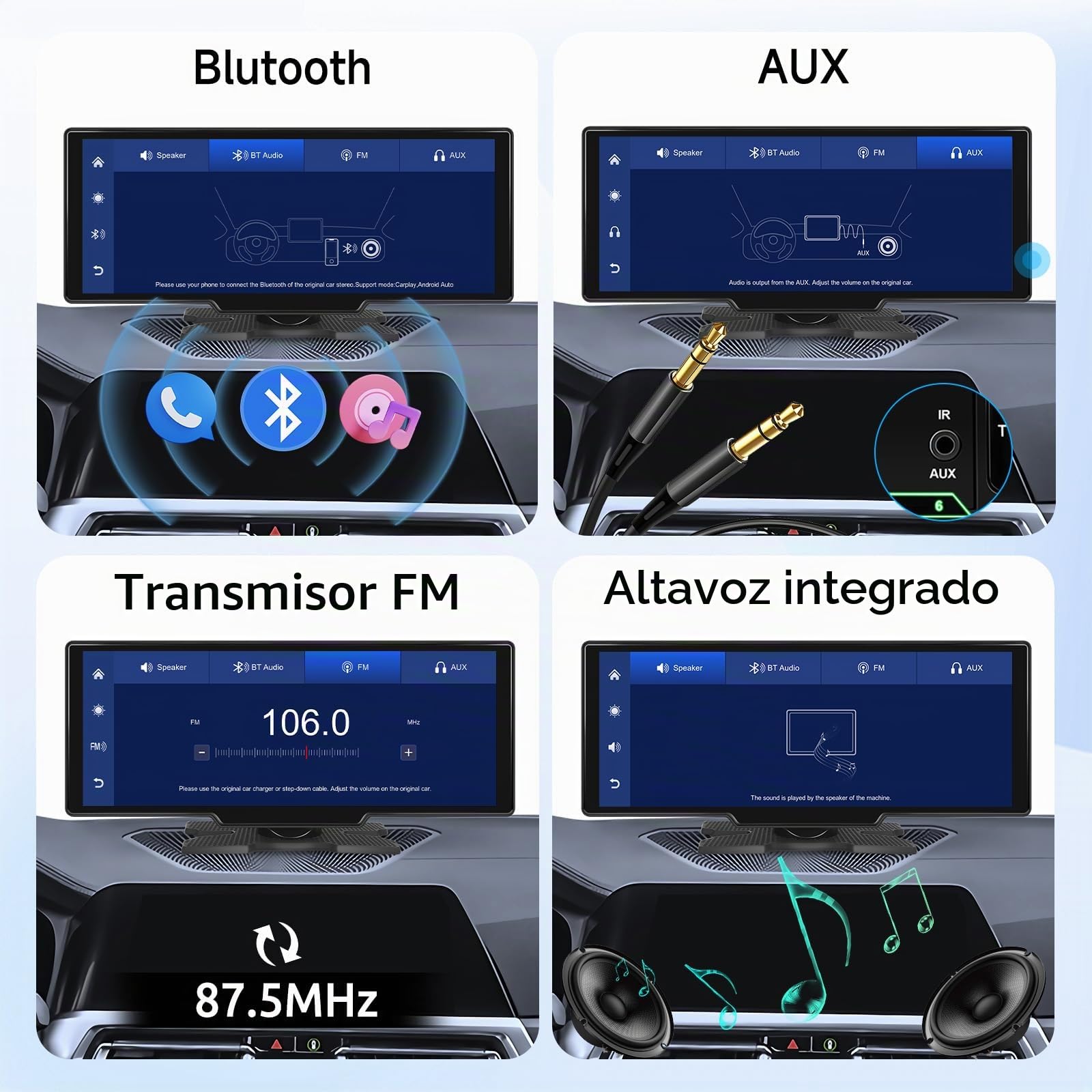 Hodozzy Radio Portátil Coche Carplay Android Auto Inalámbrica,Pantalla Táctil IPS de 10,26 Pulgadas con Carplay, Manos Libres Bluetooth, Mirrorlink, FM Transmisor,Portable Pantalla Coche TF/AUX