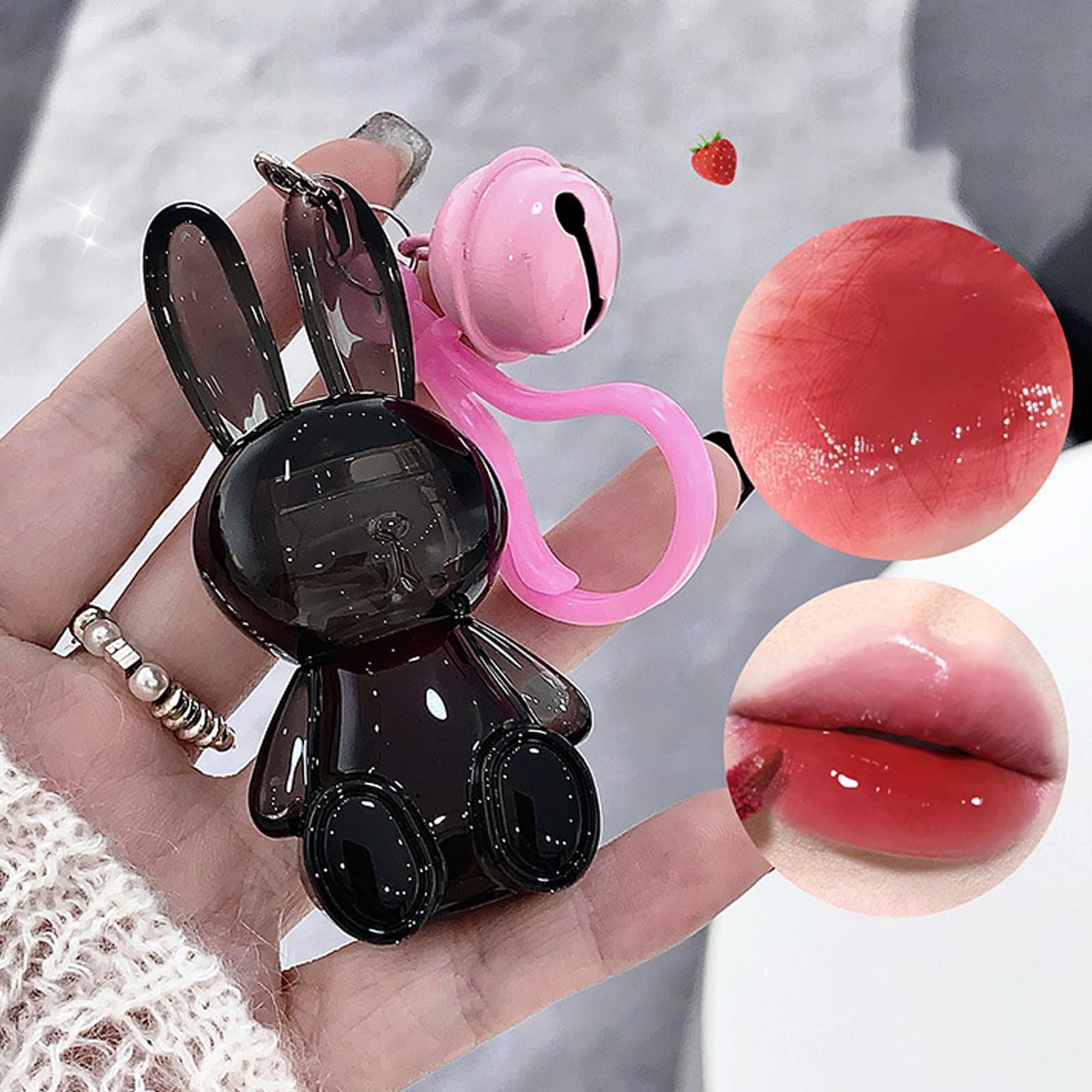 Juego de 3 brillos de labios hidratantes de conejo, lápices labiales líquidos de gelatina, brillo de labios brillante, lindo brillo de labios, aceite para rellenar labios, acabado de vidrio 9