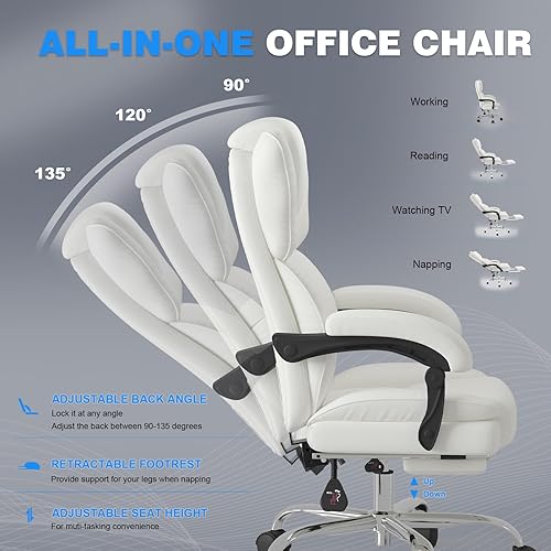 Miniatura 8 de Silla de oficina grande y alta, asiento ancho de 500 libras, silla de oficina ergonómica ejecutiva con respaldo alto y reposacabezas retráctiles,