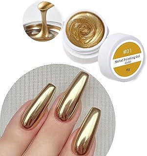 طلاء أظافر جل سائل مزين بالجليتر بلمعان معدني يشبه المرآة من اميزينج ايجيبت من ذا باك | لون ذهبي وفضي وذهبي وردي | تصميم ثلاثي الأبعاد ومثالي لصالونات التجميل للأظافر (لون ذهبي، وزن 8 جرام)