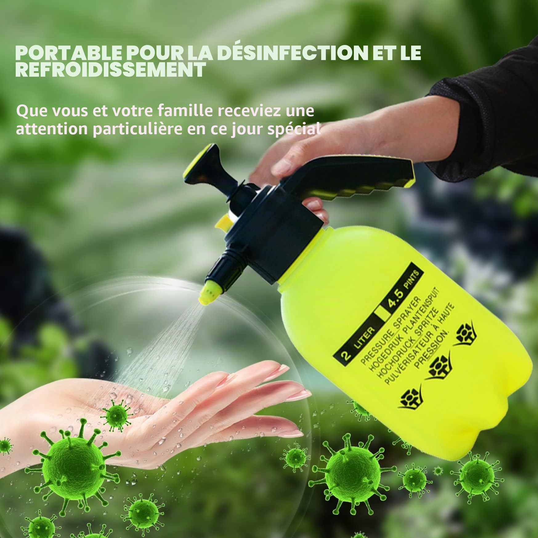 Vidage pulvérisateur de pression du jardin, bouteilles de pulvérisation 2L, flacon pulvérisateur de jardinage, monsieur à la main, pulvérisateur de pression d'action, pulvérisateur pour tueur de mauv