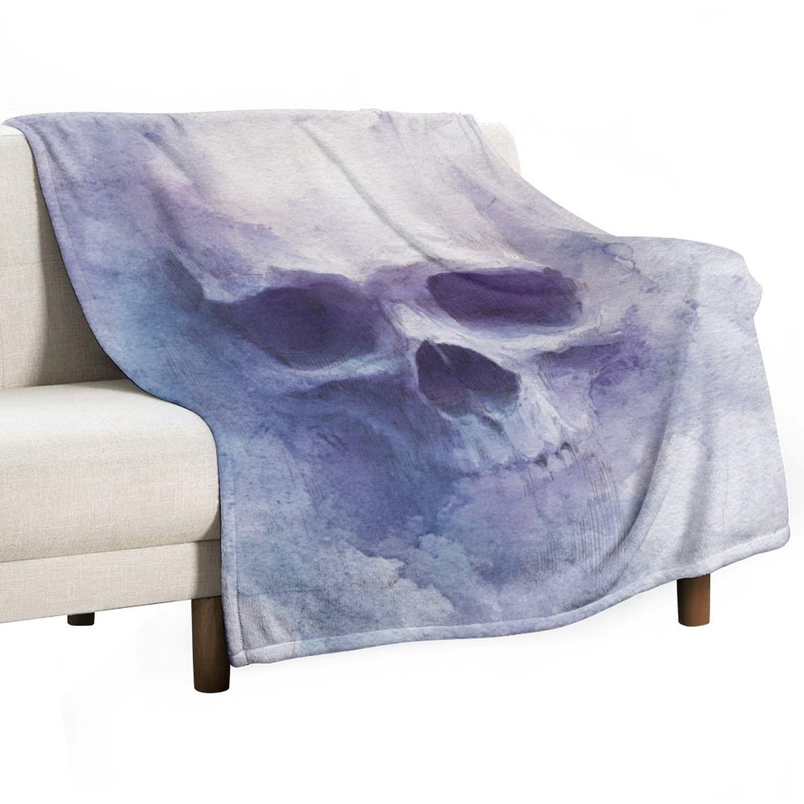 Couverture anti-boulochage tête de mort aquarelle résistant aux lavages pour lit et canapé