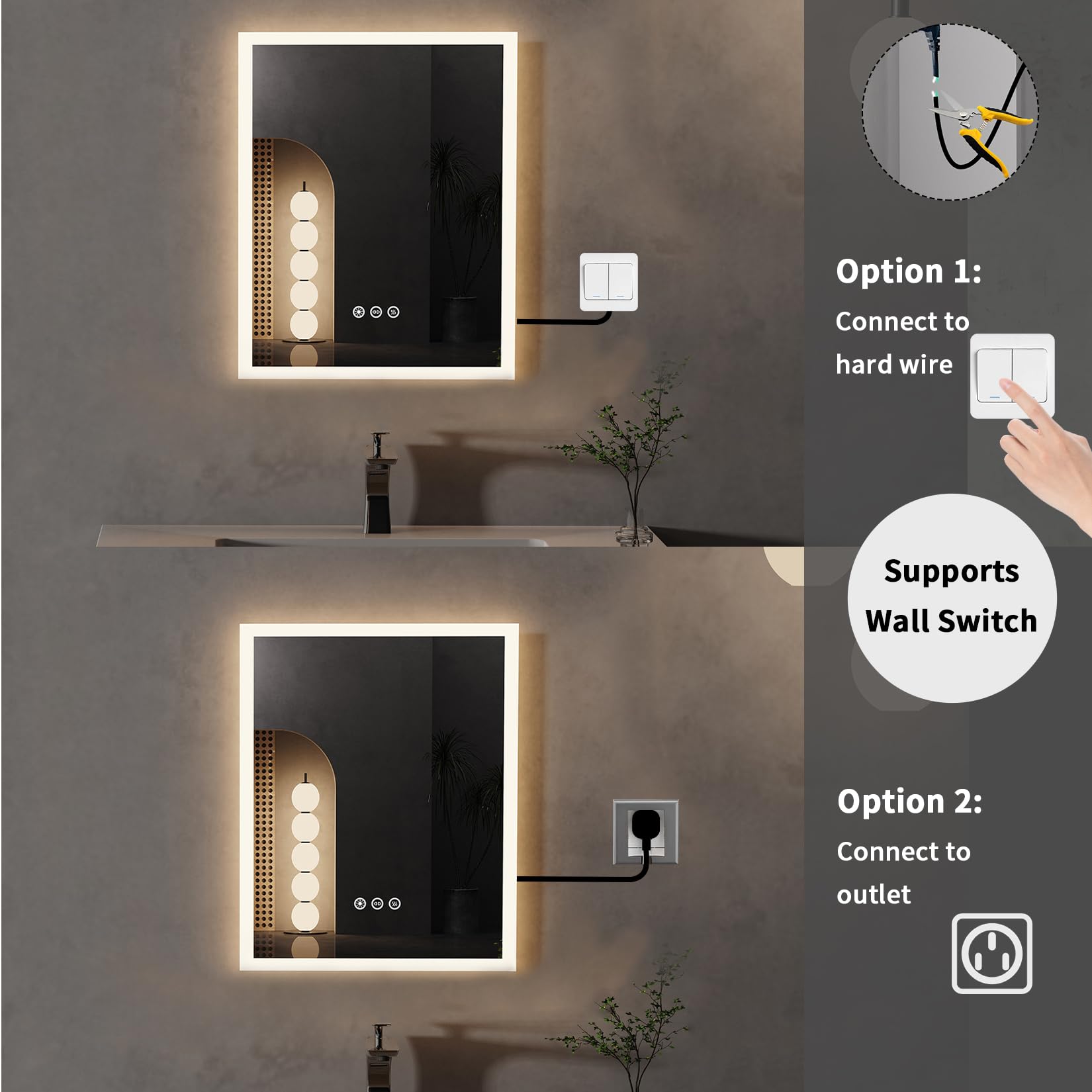 LUVODI Specchio Bagno con Luce LED 40x50cm, Antiappannamento, Dimmerabile, 3 Colori Luce, 3000-6000K, Touch, specchio bagno retroilluminato da Parete Rettangolare, Funzione Memoria