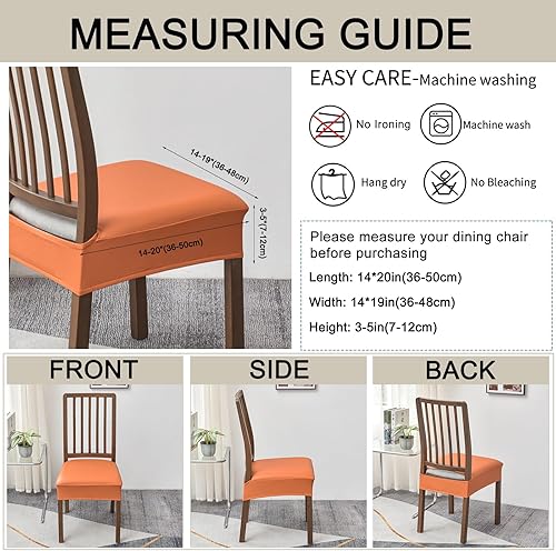 Miniatura 5 de HAOYONG Funda de asiento impermeable para sillas de comedor, 4 piezas, de piel sintética, lavable, protector de asiento suave y elástico para sillas