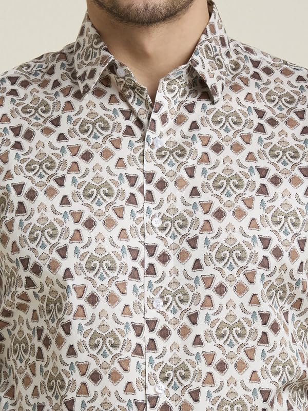 Image of MARK & ALBERT Men's Printed Full Sleeves Regular Fit Shirt Blue | 100% Cotton Stretchable Fabric