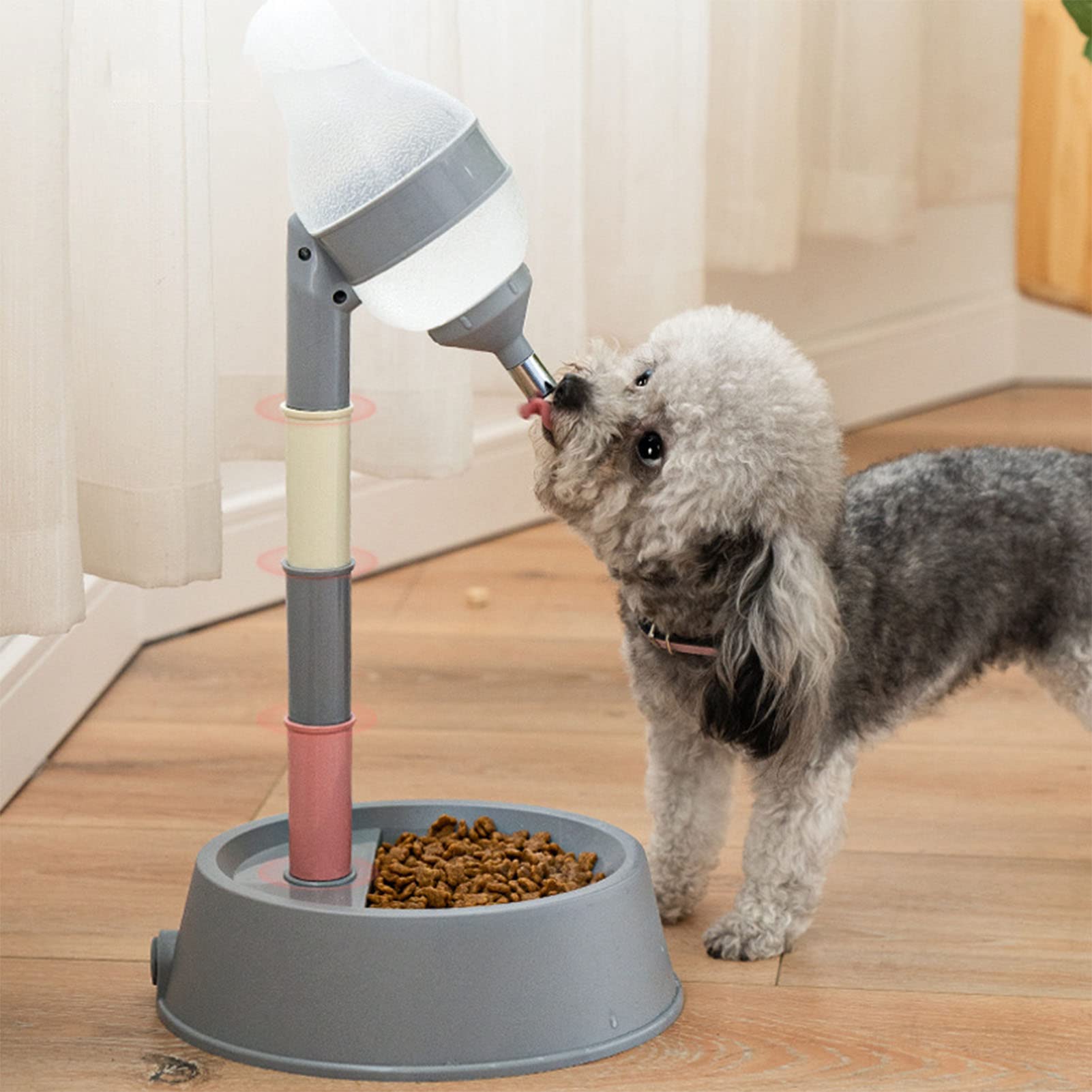 Pet Standing Water Dispenser, Height Adjustable Cat Dog Standing Bowl with Detachable Pole Automatically Feeding Water (Deep Gray Bottom)