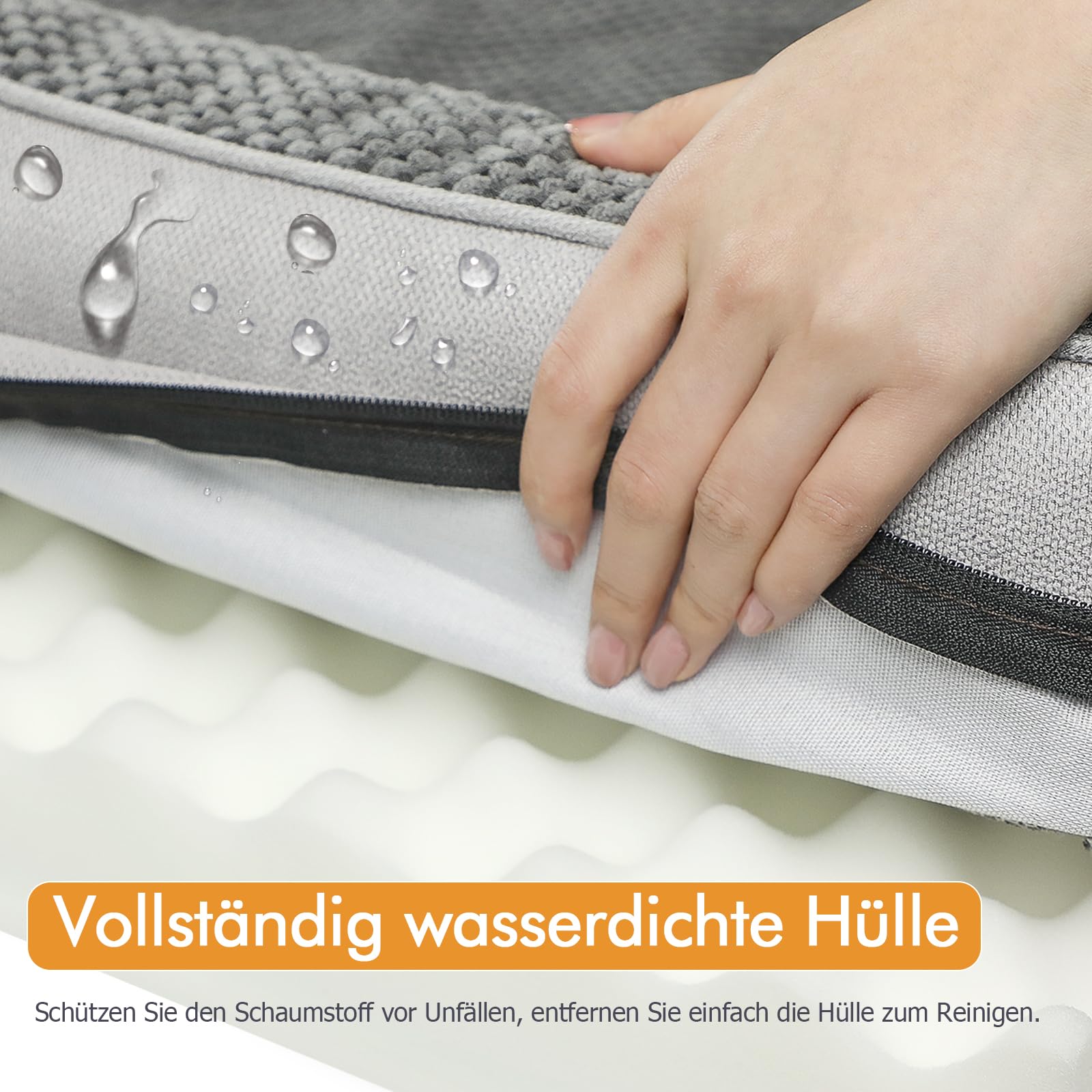 Nepfaivy Hundebett Grosse Hunde Orthopädisch - 111x80x17cm Hundekorb Hundesofa Waschbar mit Eiförmigem Schaumstoff, Hundecouch mit Hohem Rand und Rutschfestem Boden für Große Hunde