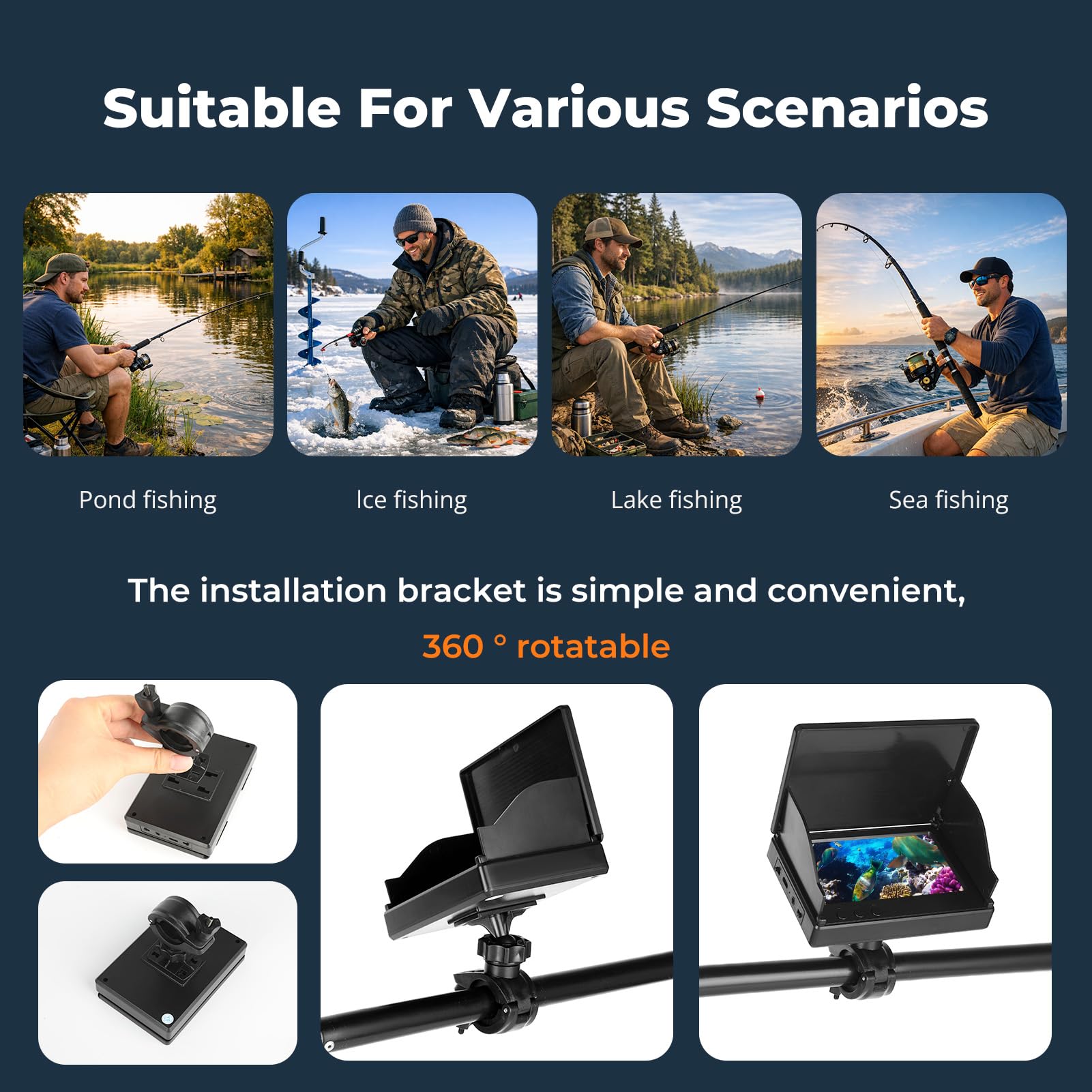 4.3'' IPS Display Fischfinder Unterwasserkamera für Angeln mit 30m Kabel, IR-Nachtsicht & Weitwinkel, Unterwasser Kamera Wasserdichtem IP68 Tragbare Angelkamera für Eisfischen, See, Fluss, Meer, Boot